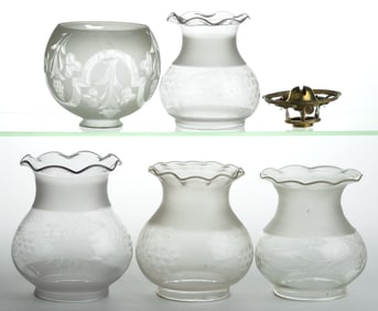 ASSORTED CUT AND ENGRAVED LAMP SHADES, LOT OF FIVE