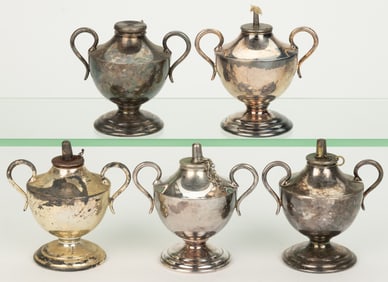 WILCOX SILVER PLATE CO. TABLE-TOP CIGAR LIGHTERS, LOT OF FIVE