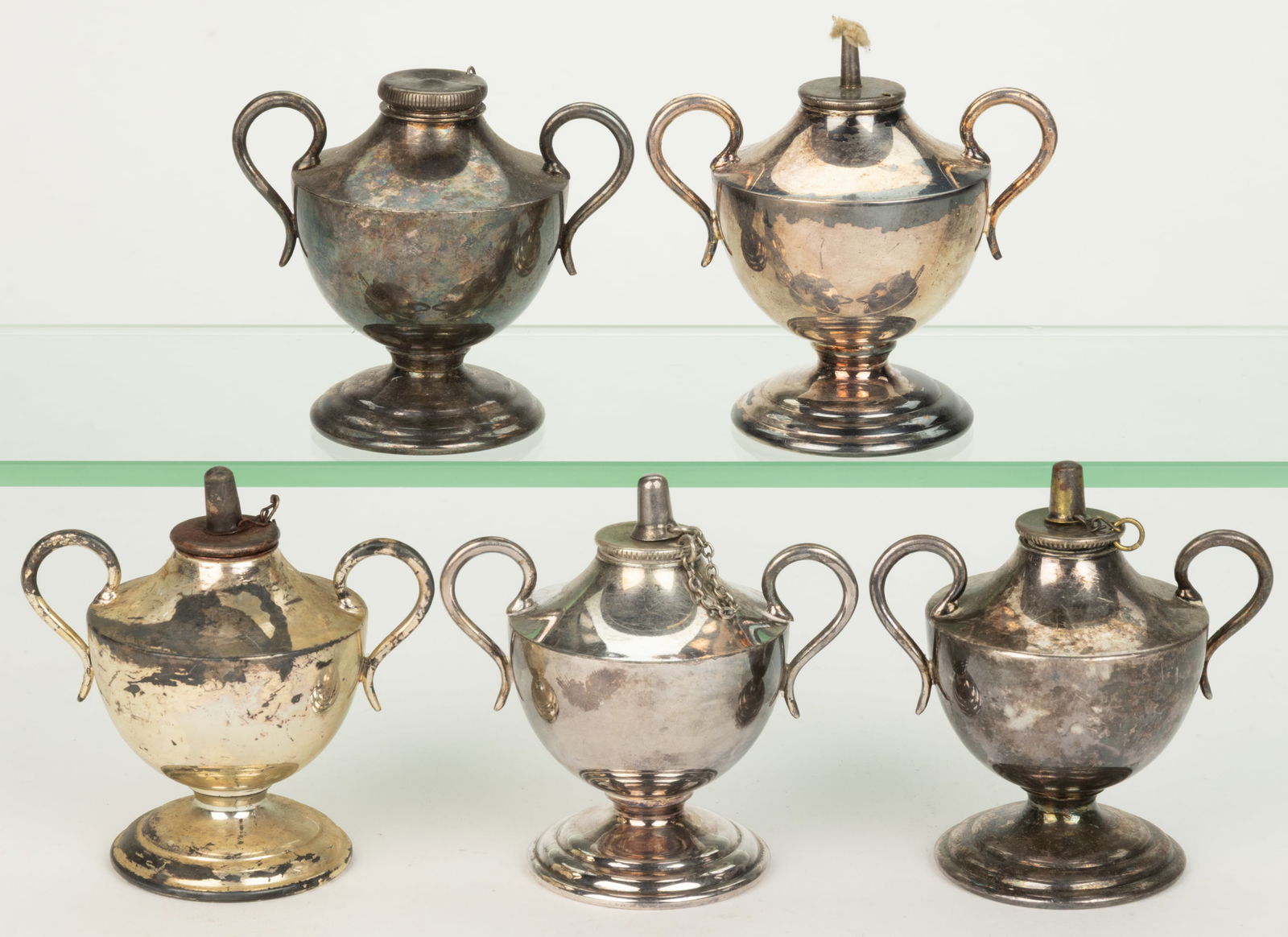 WILCOX SILVER PLATE CO. TABLE-TOP CIGAR LIGHTERS, LOT OF FIVE (1 of 1)