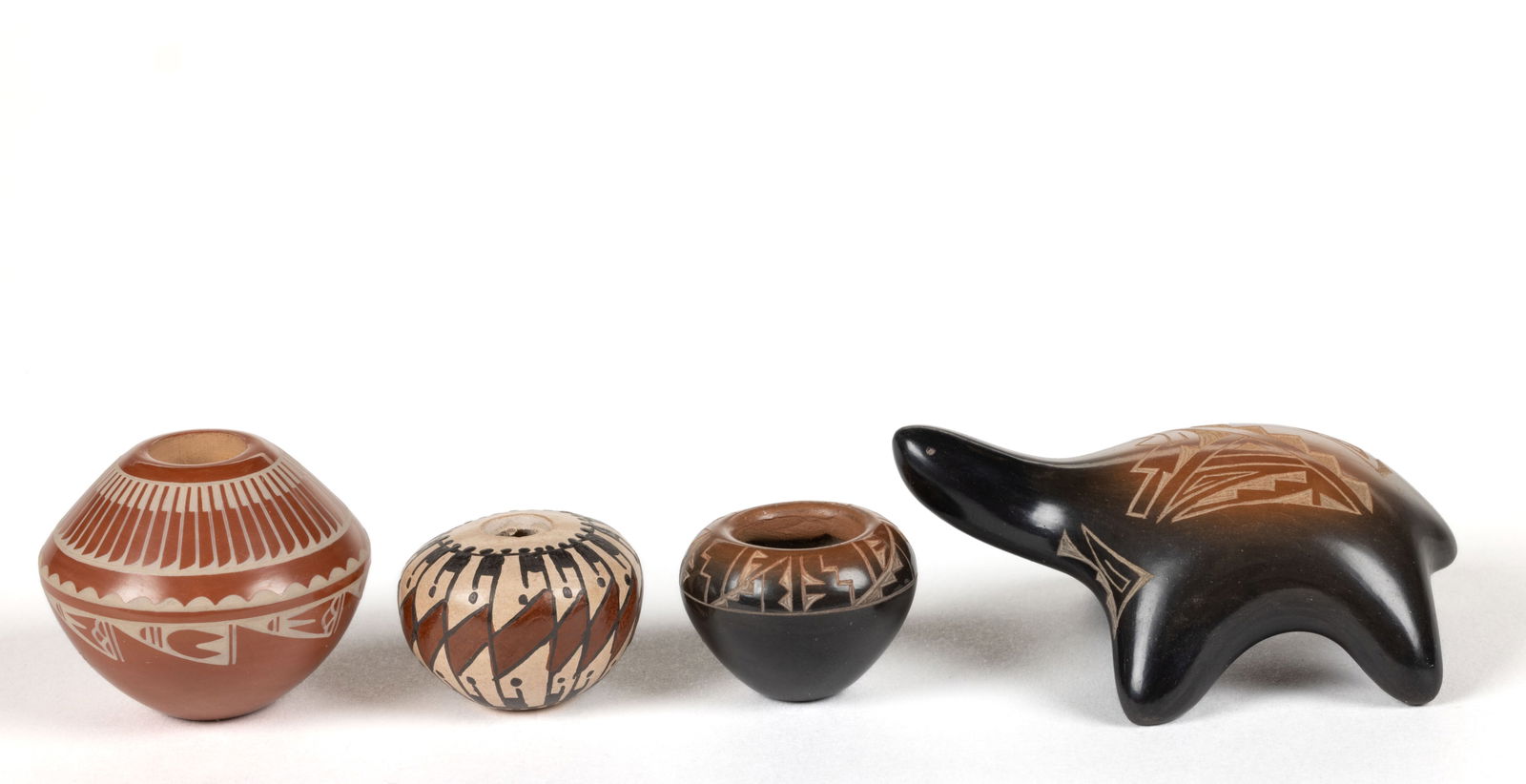 SIGNED NATIVE AMERICAN POTTERY MINIATURES, LOT OF FOUR (1 of 3)