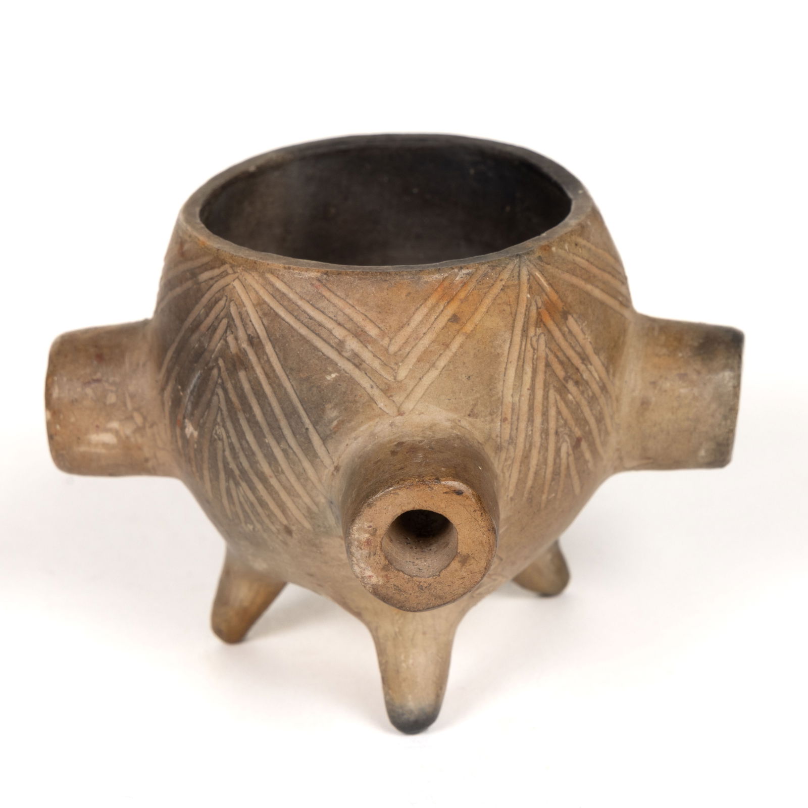 LILLIE BRYSON (CHEROKEE, 1877-1951) CATAWBA POTTERY PEACE PIPE BOWL (1 of 4)