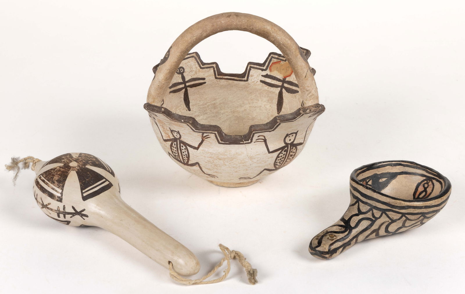 SOUTHWEST NATIVE AMERICAN ZUNI PUEBLO POTTERY ARTICLES, LOT OF THREE (1 of 7)