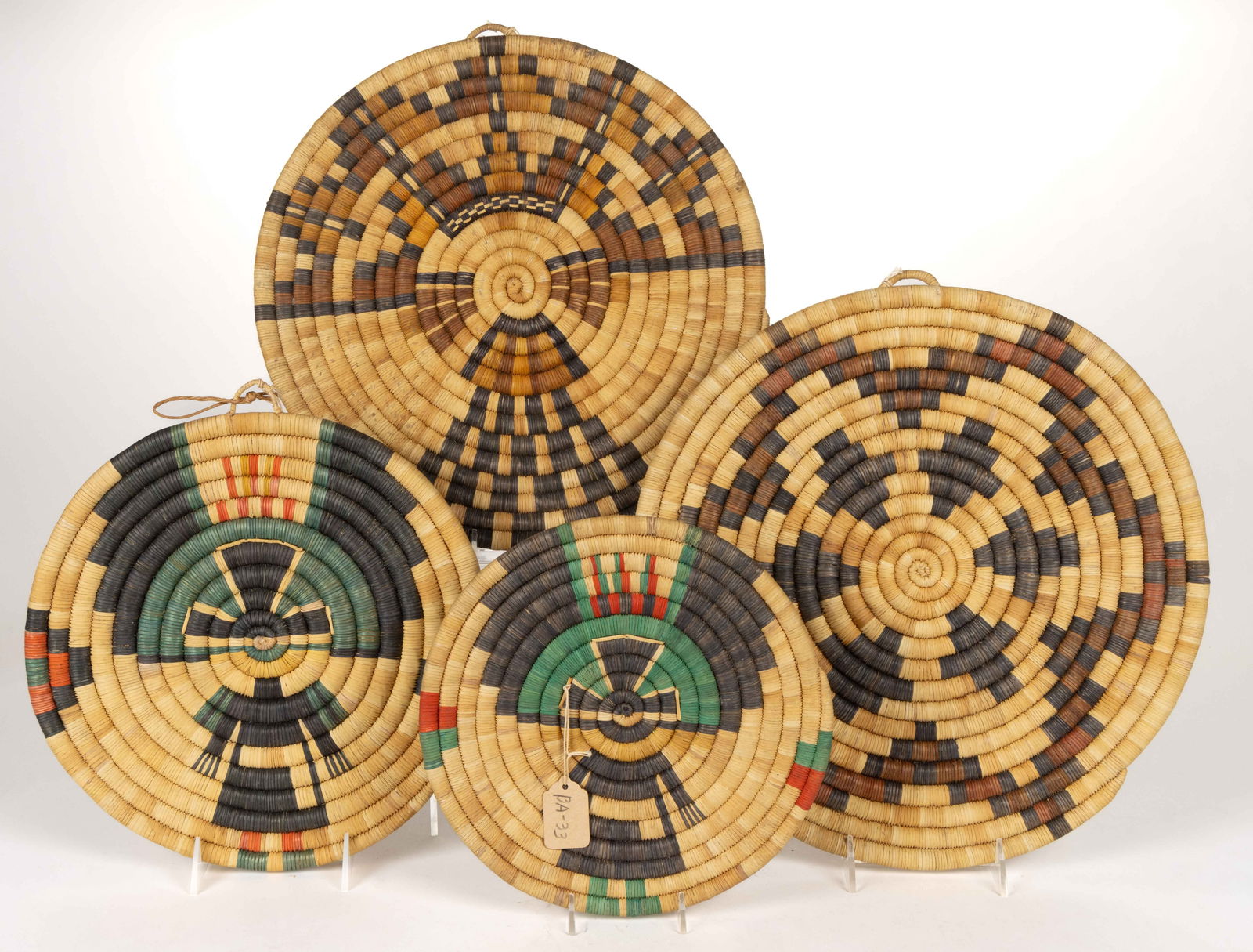 EVELYN PELA (HOPI, 1919-1984), ATTRIBUTED, NATIVE AMERICAN PICTORIAL WOVEN-COIL PLAQUES, LOT OF FOUR (1 of 1)