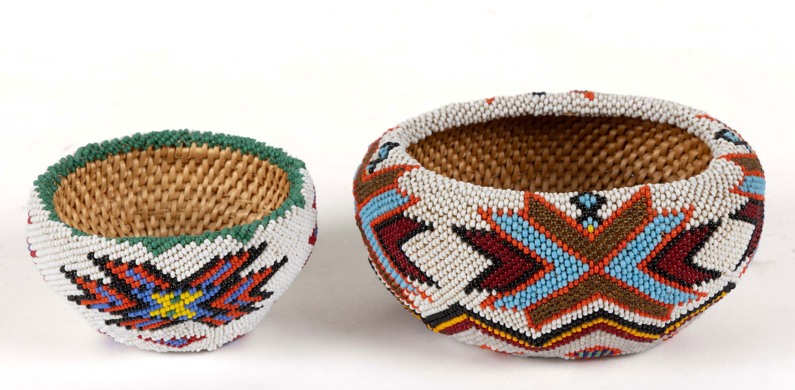GREAT BASIN NATIVE AMERICAN PAIUTE BEADED DEGIKUP BASKETS, LOT OF TWO (1 of 4)