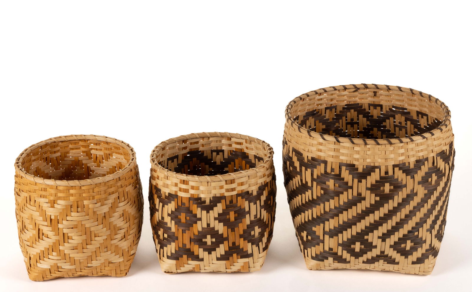 NATIVE AMERICAN CHEROKEE SPLIT WOOD BASKETS, LOT OF THREE (1 of 3)