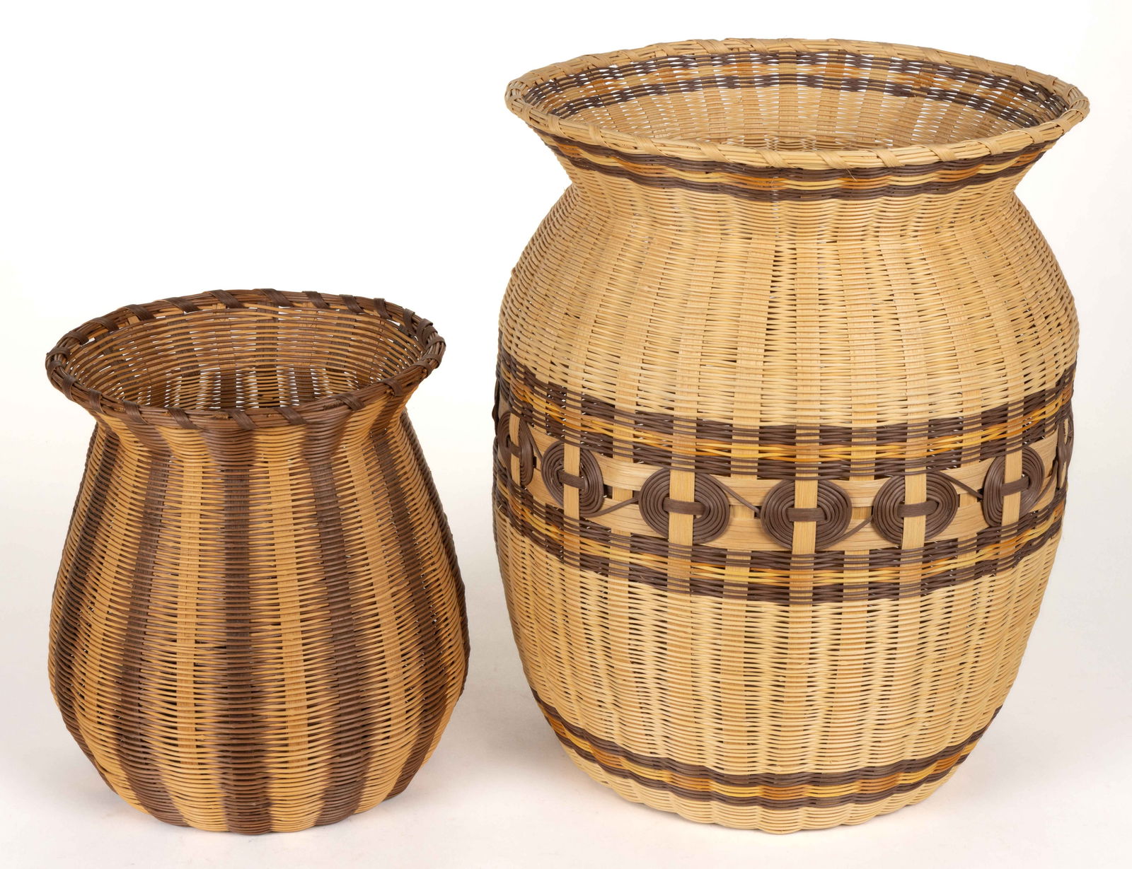 LUCY NOLA GEORGE (CHEROKEE, NORTH CAROLINA, 1897-1978), ATTRIBUTED, NATIVE AMERICAN BASKETS, LOT OF (1 of 2)
