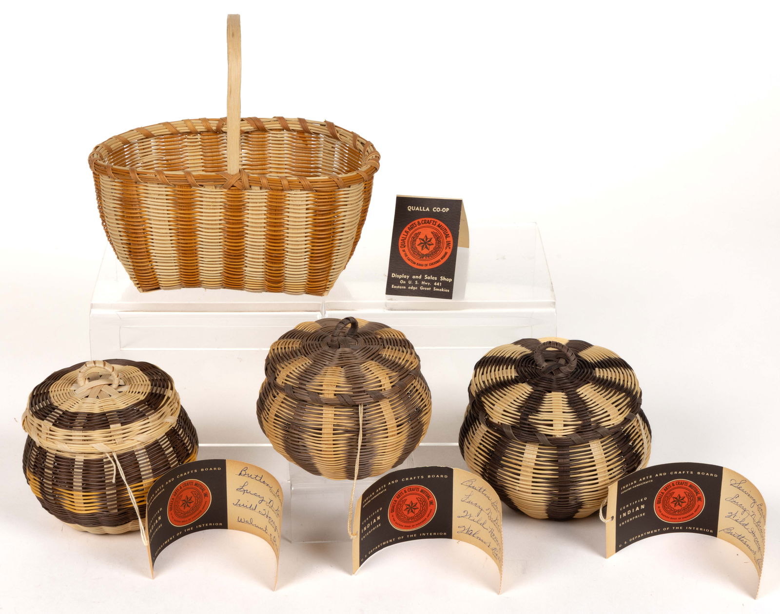 LUCY NOLA GEORGE (CHEROKEE, NORTH CAROLINA, 1897-1970) NATIVE AMERICAN BASKETS, LOT OF FOUR (1 of 1)