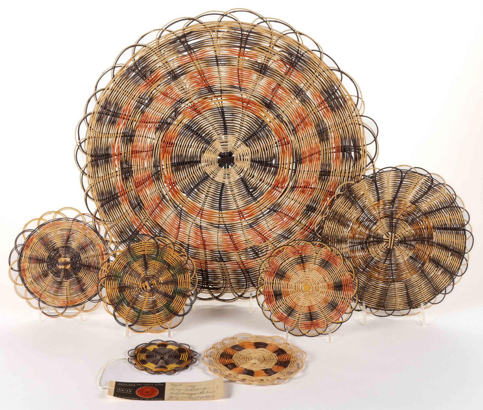 LUCY NOLA GEORGE (CHEROKEE, NORTH CAROLINA, 1897-1978) NATIVE AMERICAN WOVEN BASKET MATS, LOT OF (1 of 1)