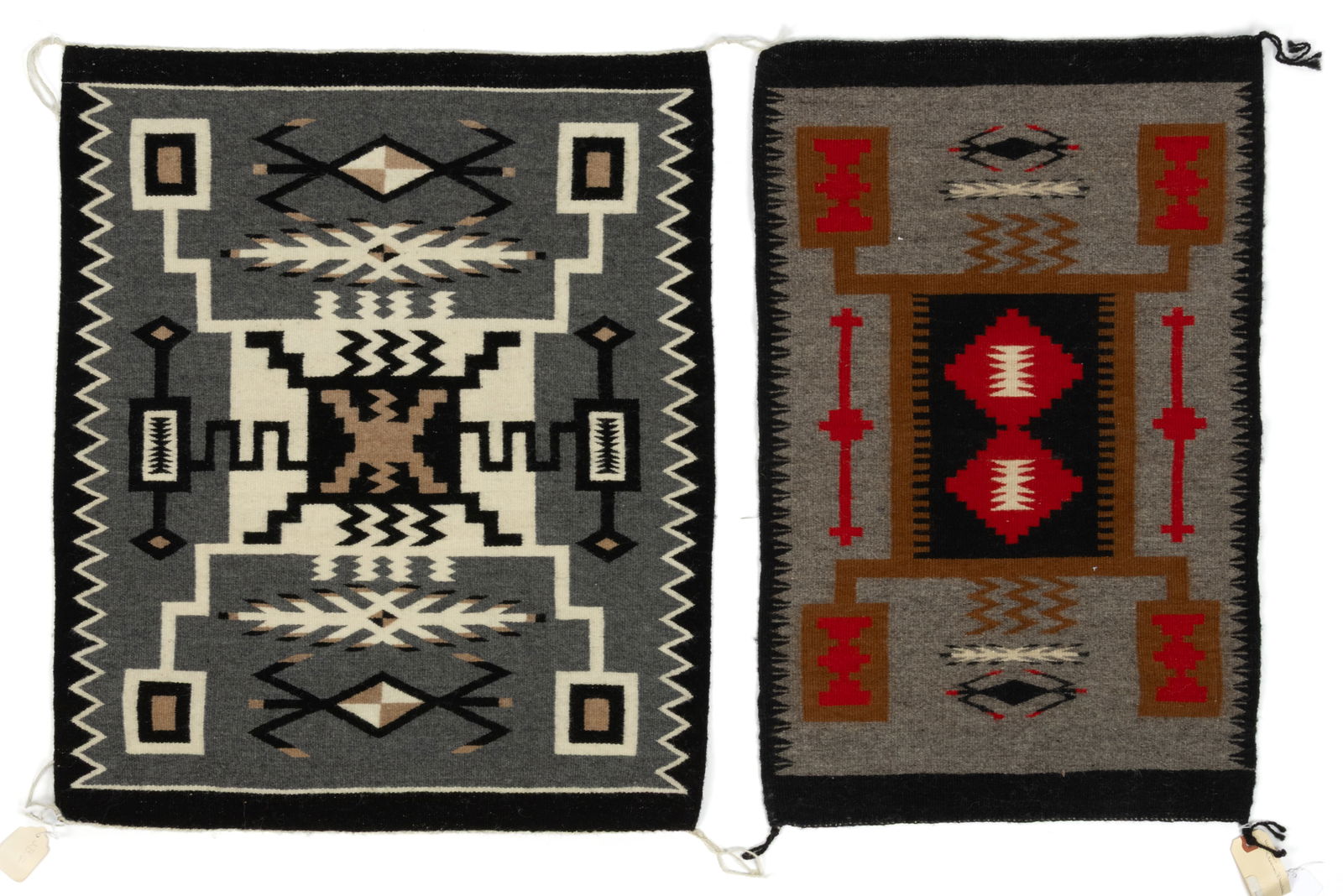NATIVE AMERICAN NAVAJO "STORM PATTERN" WOOL SMALL RUGS / WEAVINGS, LOT OF TWO (1 of 3)