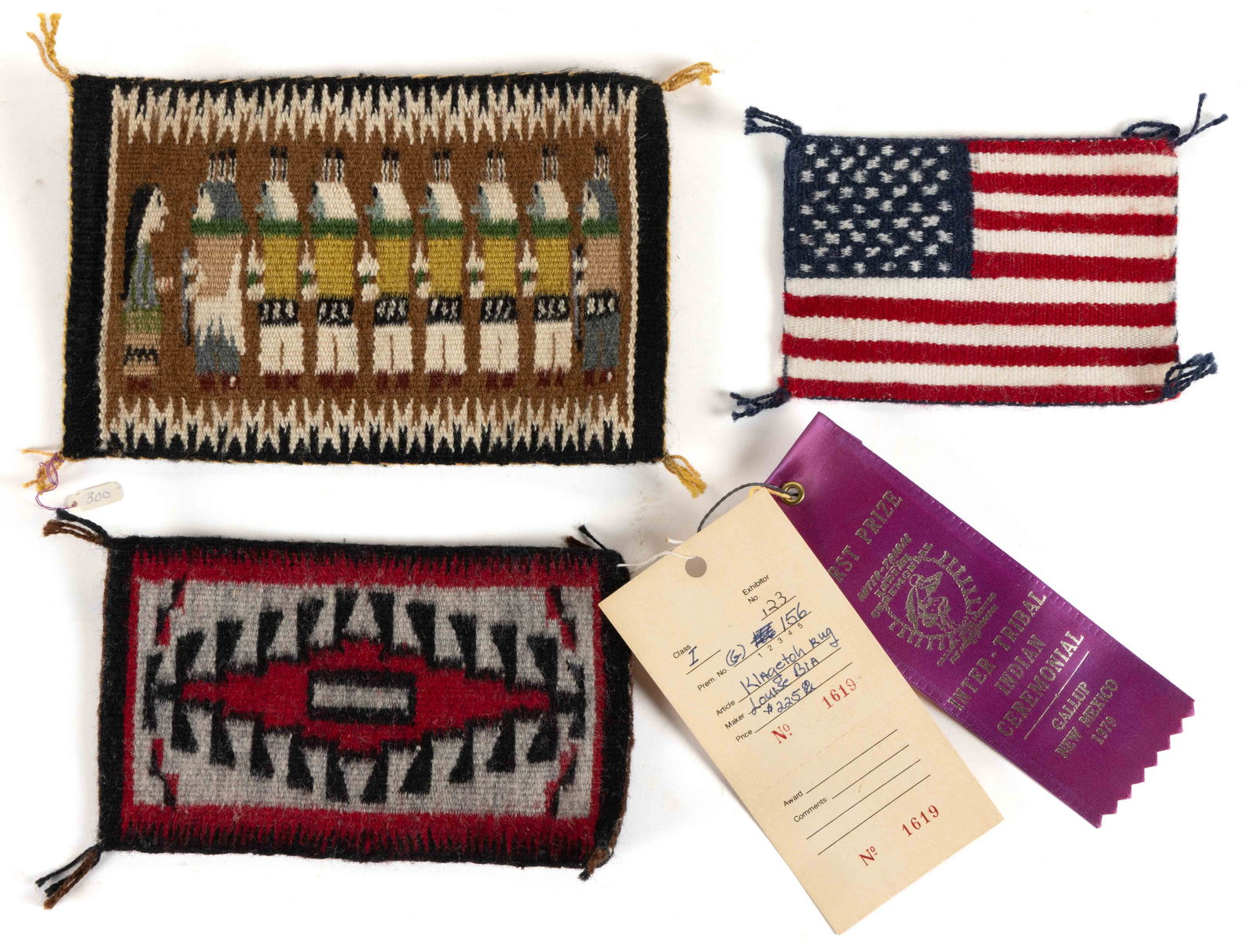 NATIVE AMERICAN NAVAJO WOOL MINIATURE RUGS, LOT OF THREE (1 of 1)