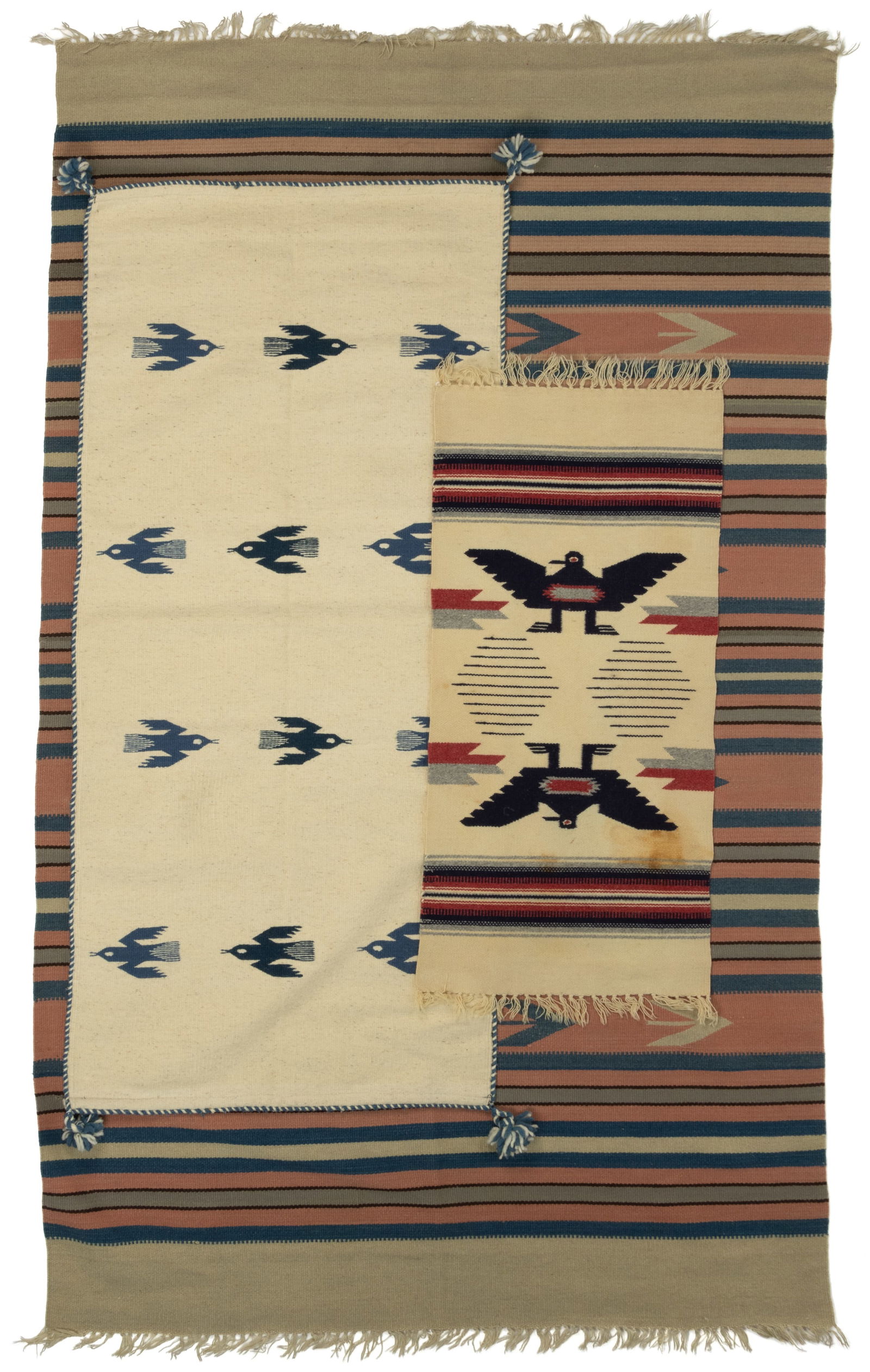 CHIMAYO / MEXICAN OR OTHER SOUTHWESTERN MOTIF RUGS / WEAVINGS, LOT OF THREE (1 of 4)