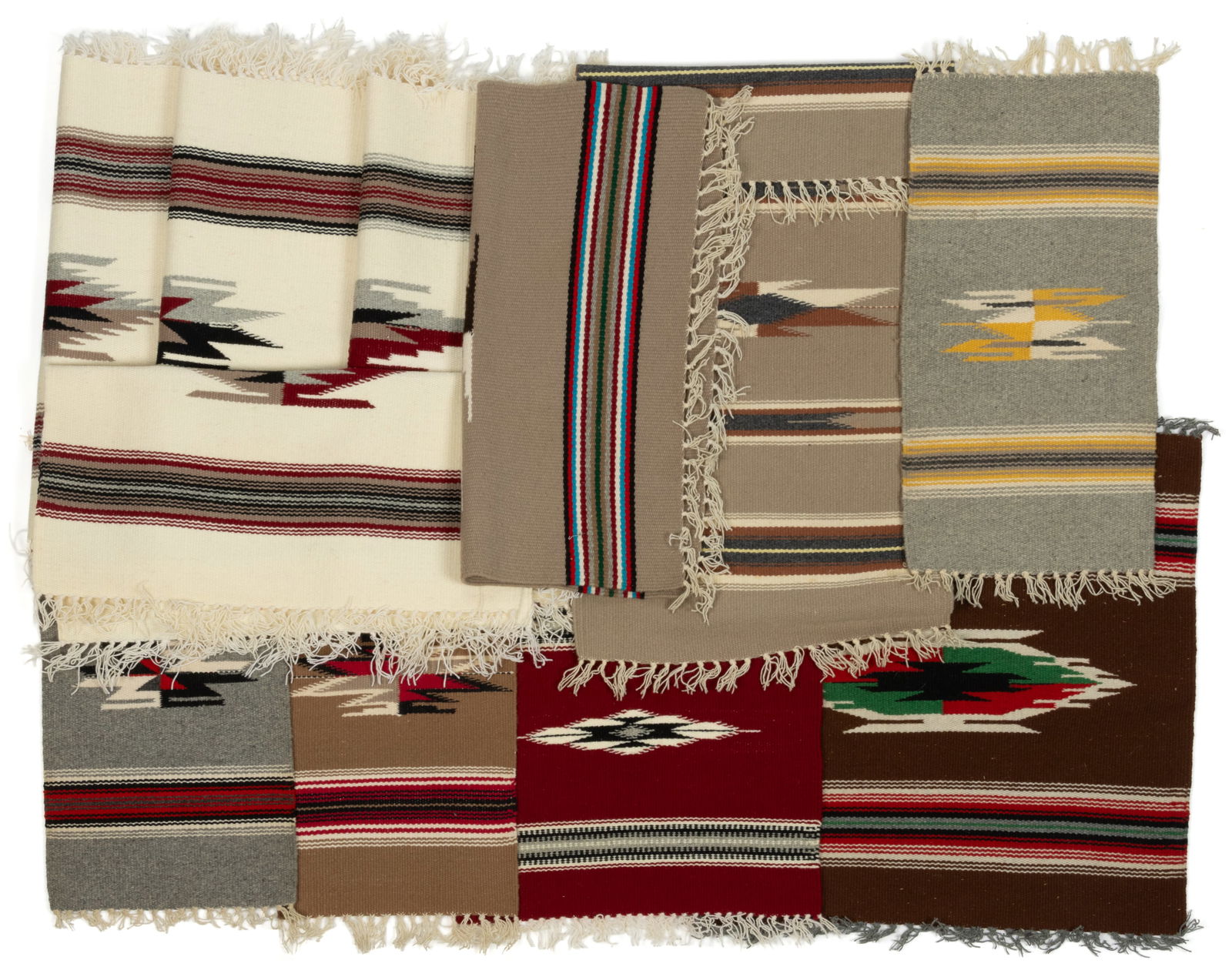 CHIMAYO, AND POSSIBLY OTHER, SOUTHWESTERN WOOL SMALL MATS AND WEAVINGS, LOT OF 11 (1 of 4)