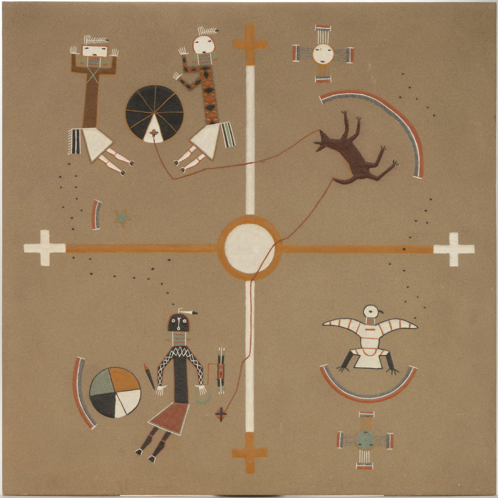 JAMES C. JOE (NAVAJO, 1920-2000) NATIVE AMERICAN NAVAJO CREATION STORY CEREMONIAL SANDPAINTING (1 of 3)