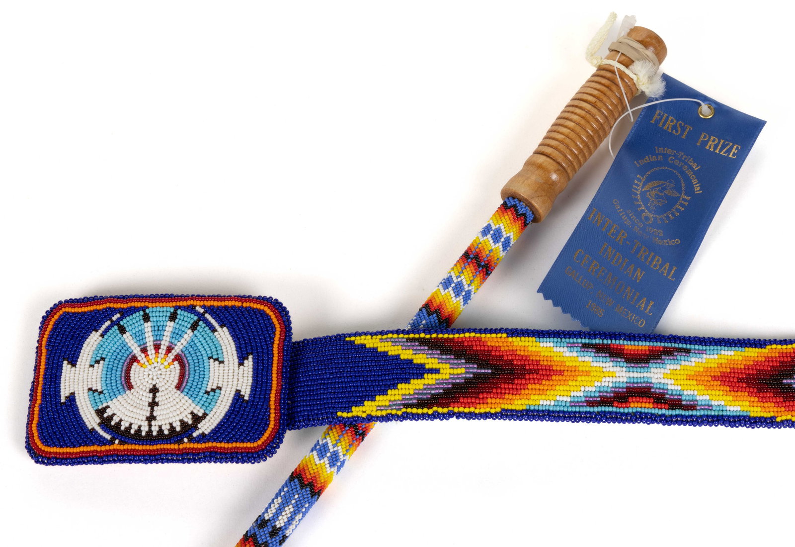 NATIVE AMERICAN NAVAJO BEADED STAFF AND BELT, LOT OF TWO (1 of 3)