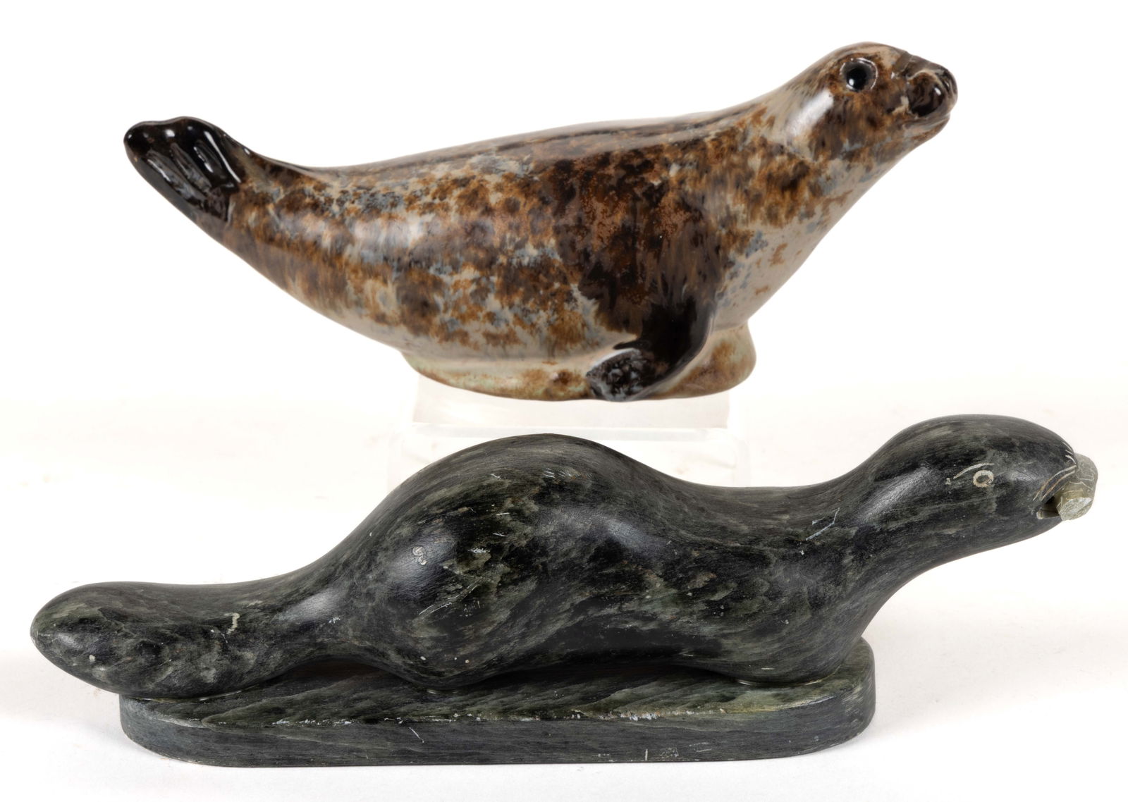 DIETRICH MUCKENHEIM (GERMAN-CANADIAN, 1933-1993) CARVED SOAPSTONE AND OTHER CERAMIC ANIMAL FIGURES, (1 of 5)