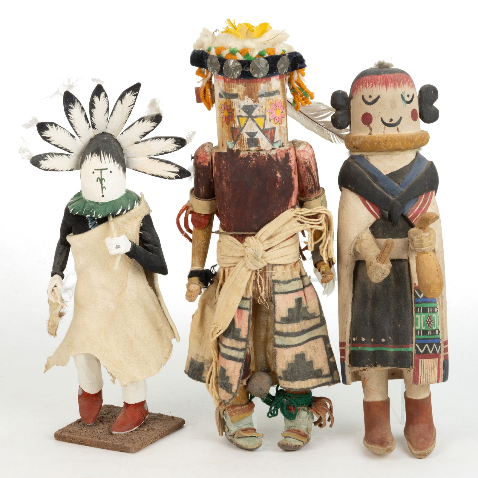 SOUTHWESTERN NATIVE AMERICAN HOPI AND NAVAJO WOOD CARVED KACHINA DOLLS, LOT OF THREE (1 of 2)