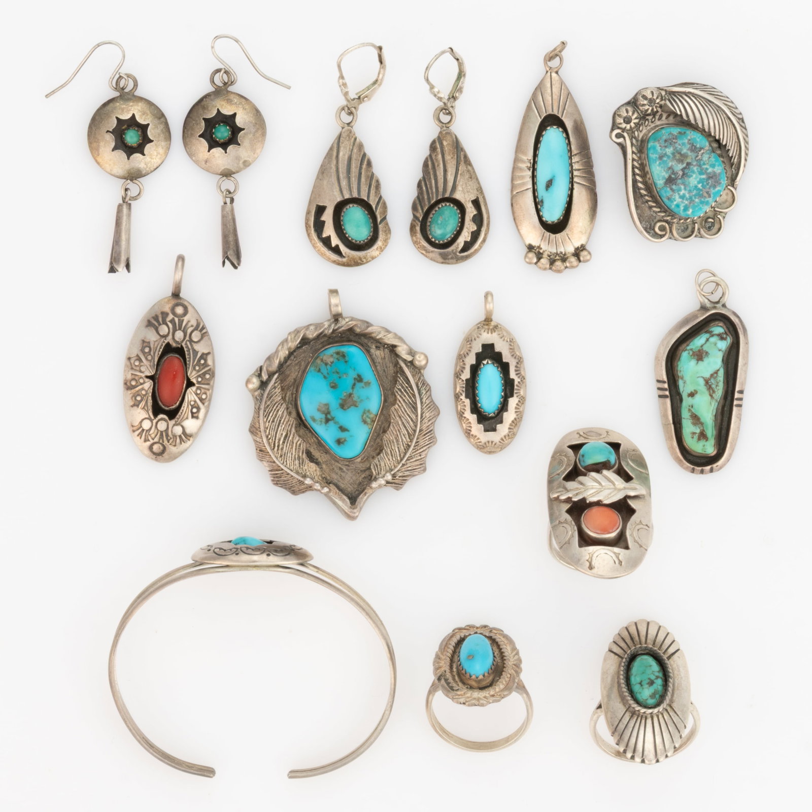 NATIVE AMERICAN / SOUTHWESTERN-STYLE STERLING / SILVER JEWELRY, LOT OF 14 PIECES (1 of 2)