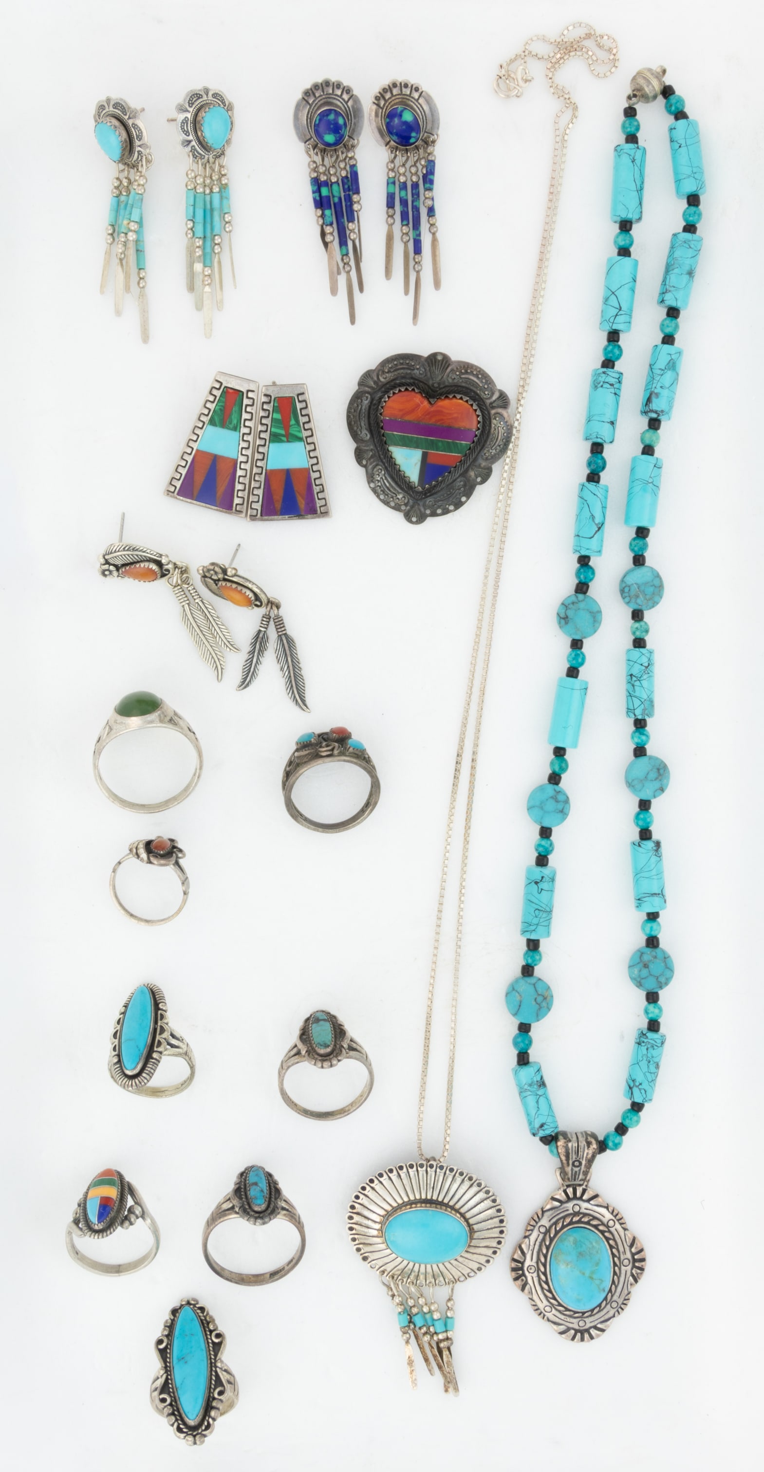 VINTAGE / CONTEMPORARY SOUTHWESTERN NATIVE AMERICAN-STYLE STERLING SILVER JEWELRY, LOT OF 19 PIECES (1 of 1)