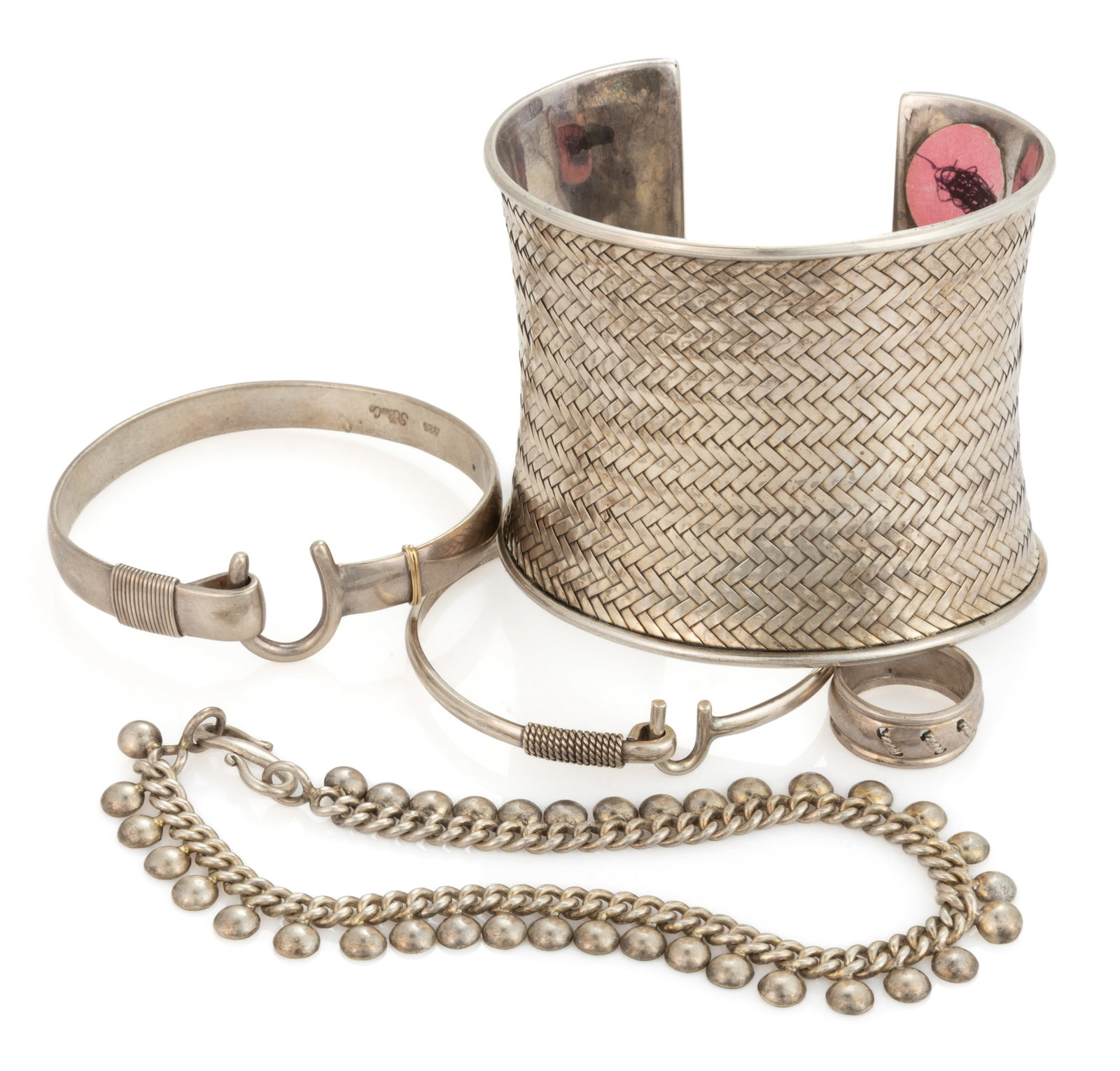 VINTAGE / CONTEMPORARY STERLING SILVER BRACELETS AND OTHER JEWELRY, LOT OF FIVE (1 of 2)