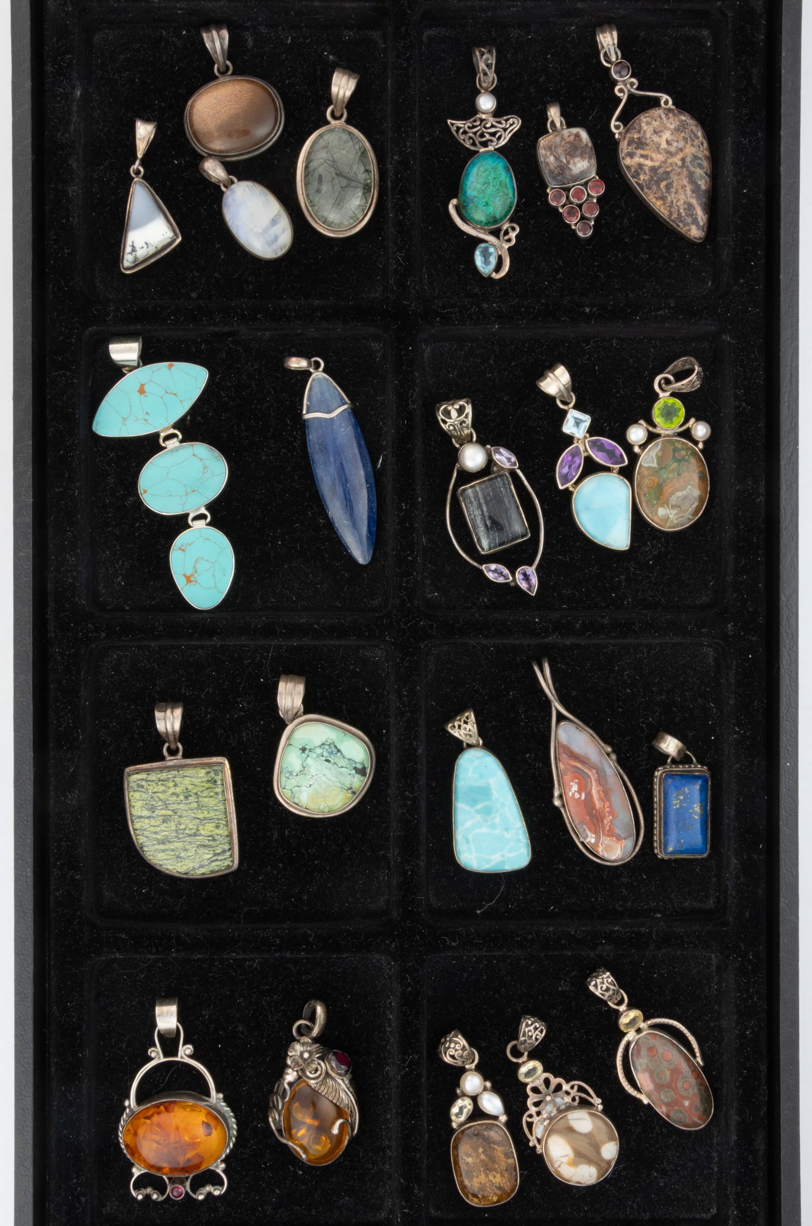 VINTAGE / CONTEMPORARY STERLING SILVER AND STONE / OTHER MATERIAL PENDANTS, LOT OF 22 (1 of 1)