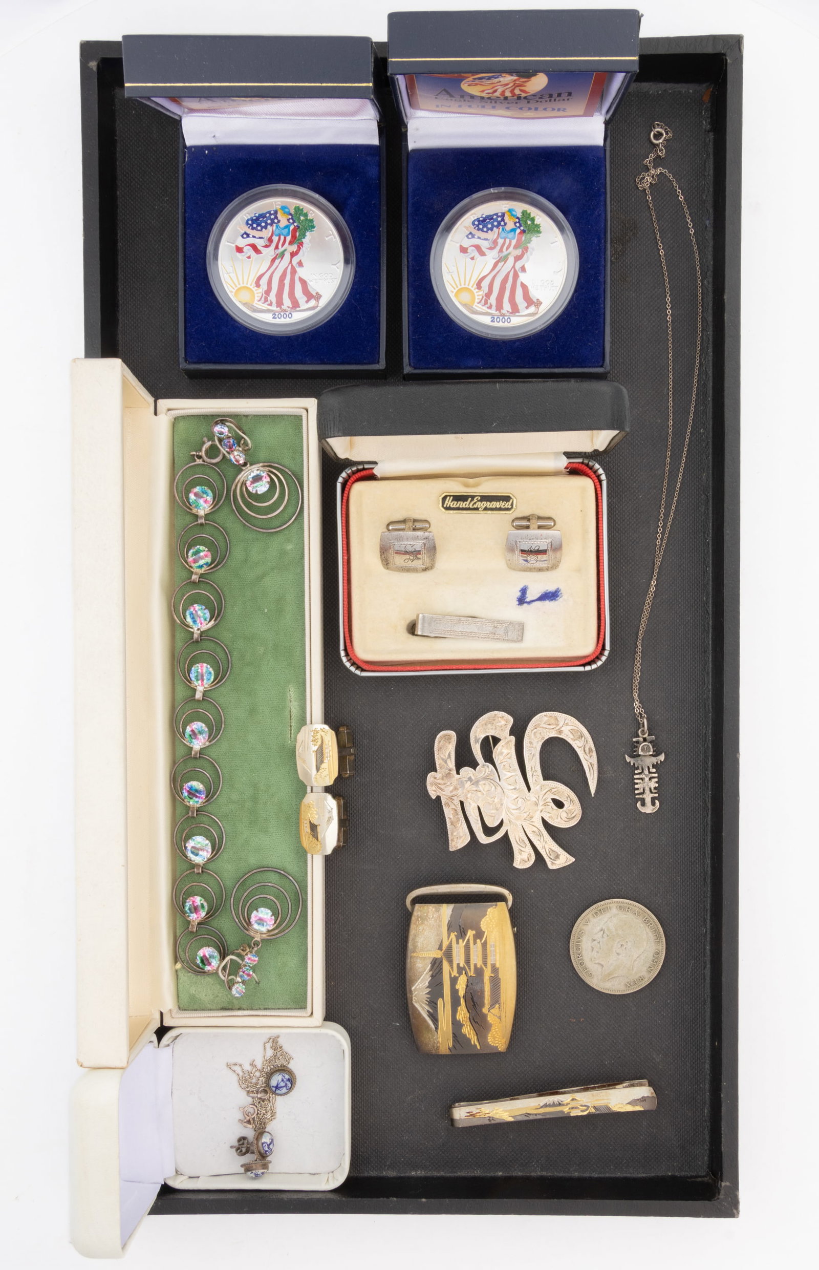 VINTAGE AMERICAN AND FOREIGN 0.950 AND OTHER SILVER JEWELRY AND COINS, LOT OF 18 PIECES (1 of 1)