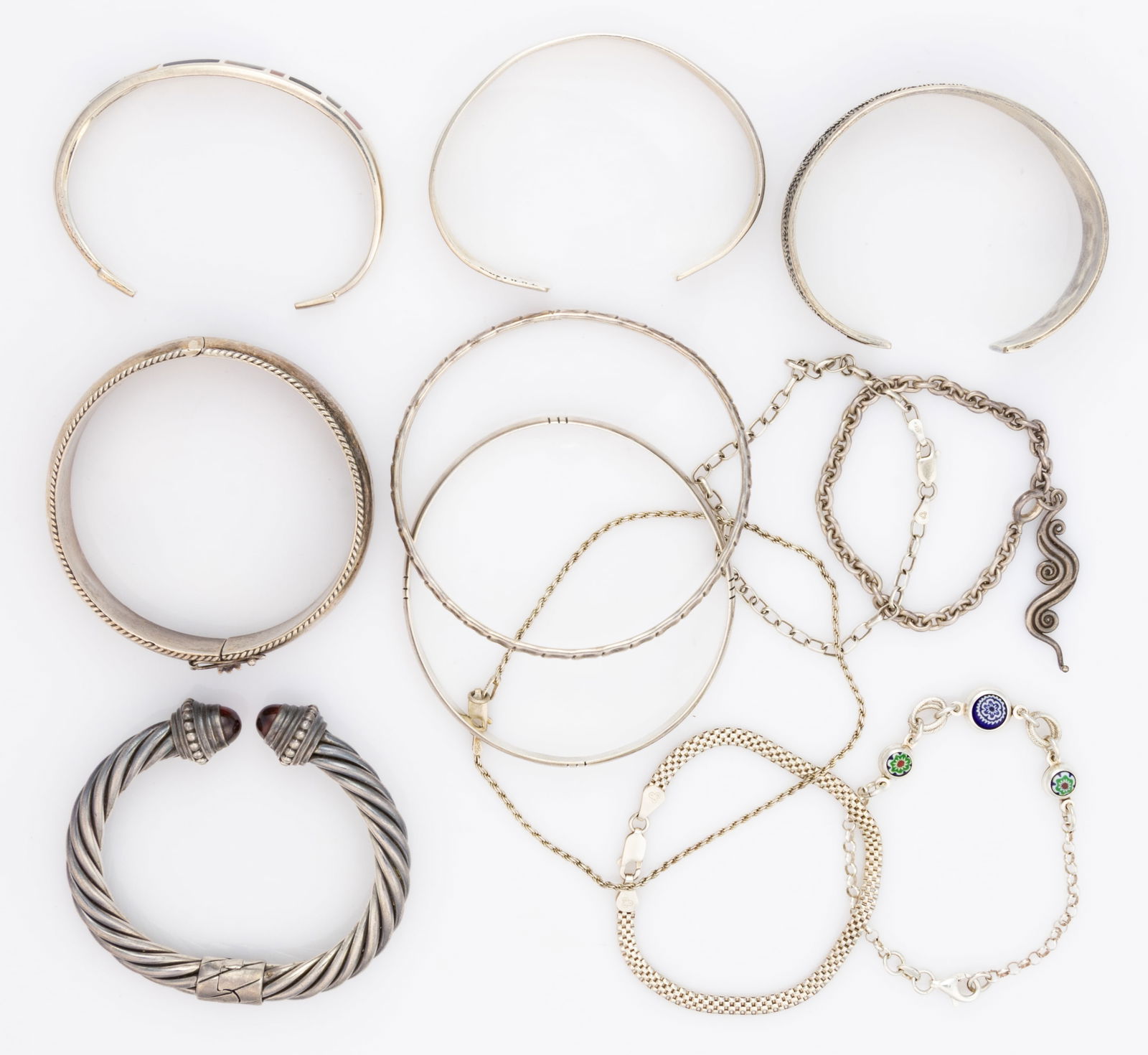 VINTAGE / CONTEMPORARY STERLING SILVER BRACELETS AND ANKLET, LOT OF 12 (1 of 2)