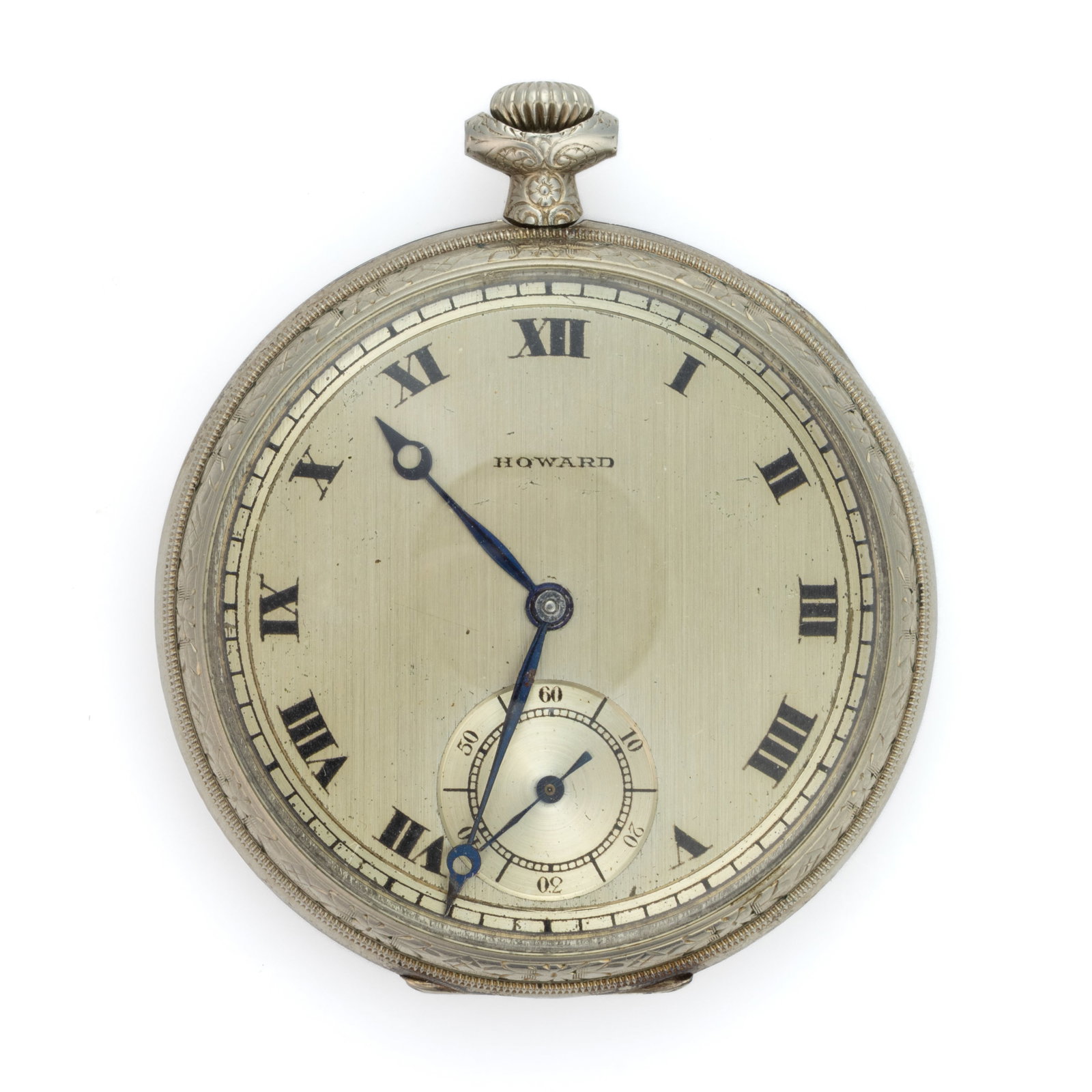 E. HOWARD 17-JEWEL MODEL 1912 POCKET WATCH WITH ORIGINAL BOX: E. HOWARD 17-JEWEL MODEL 1912 POCKET WATCH WITH ORIGINAL BOX, Series 7, pendant-set movement, serial number 1337706, having a silvered dial with Roman chapter ring, sunk seconds subsidiary, and blued-