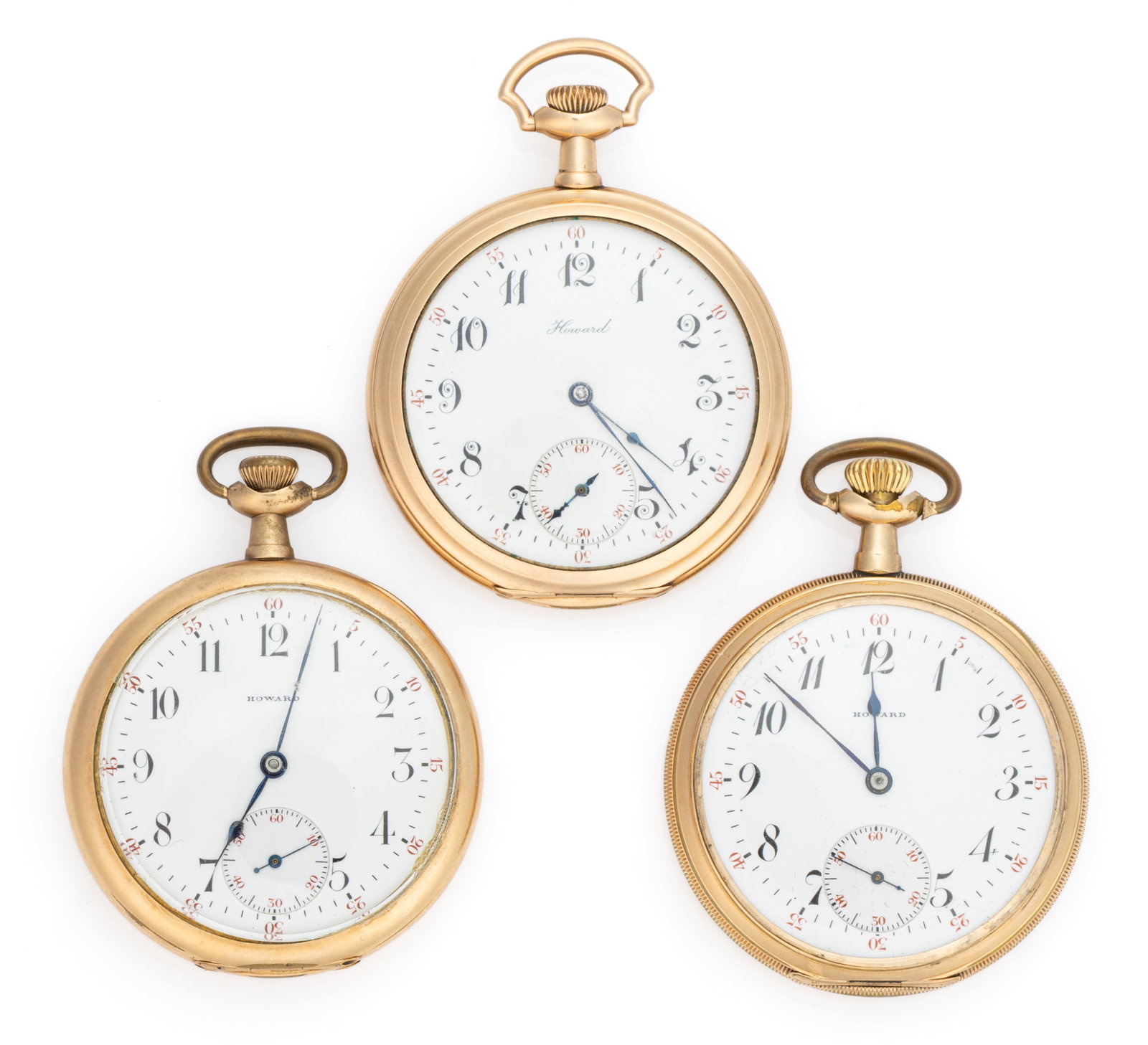 E. HOWARD 17-JEWEL MODEL 1908 POCKET WATCHES, LOT OF THREE (1 of 2)
