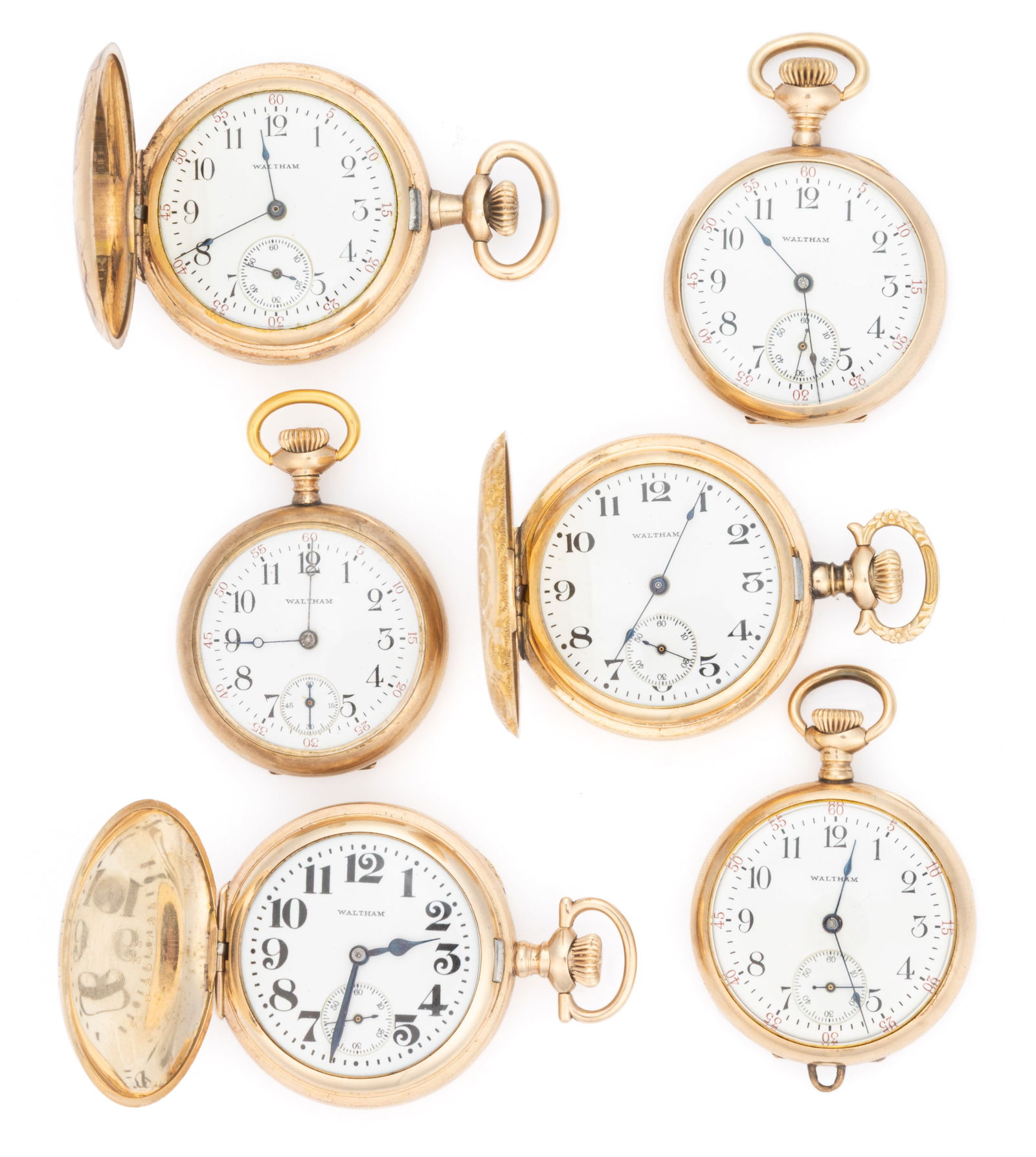 WALTHAM 7- AND 15-JEWEL MODEL 1900 LADY'S POCKET WATCHES, LOT OF SIX (1 of 2)