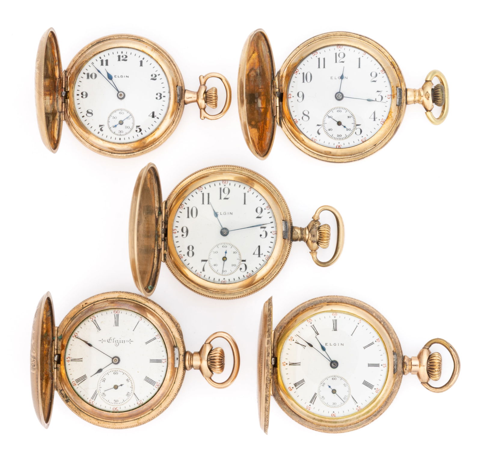ELGIN 7- AND 15-JEWEL MODEL 2 LADY'S POCKET WATCHES, LOT OF FIVE (1 of 2)