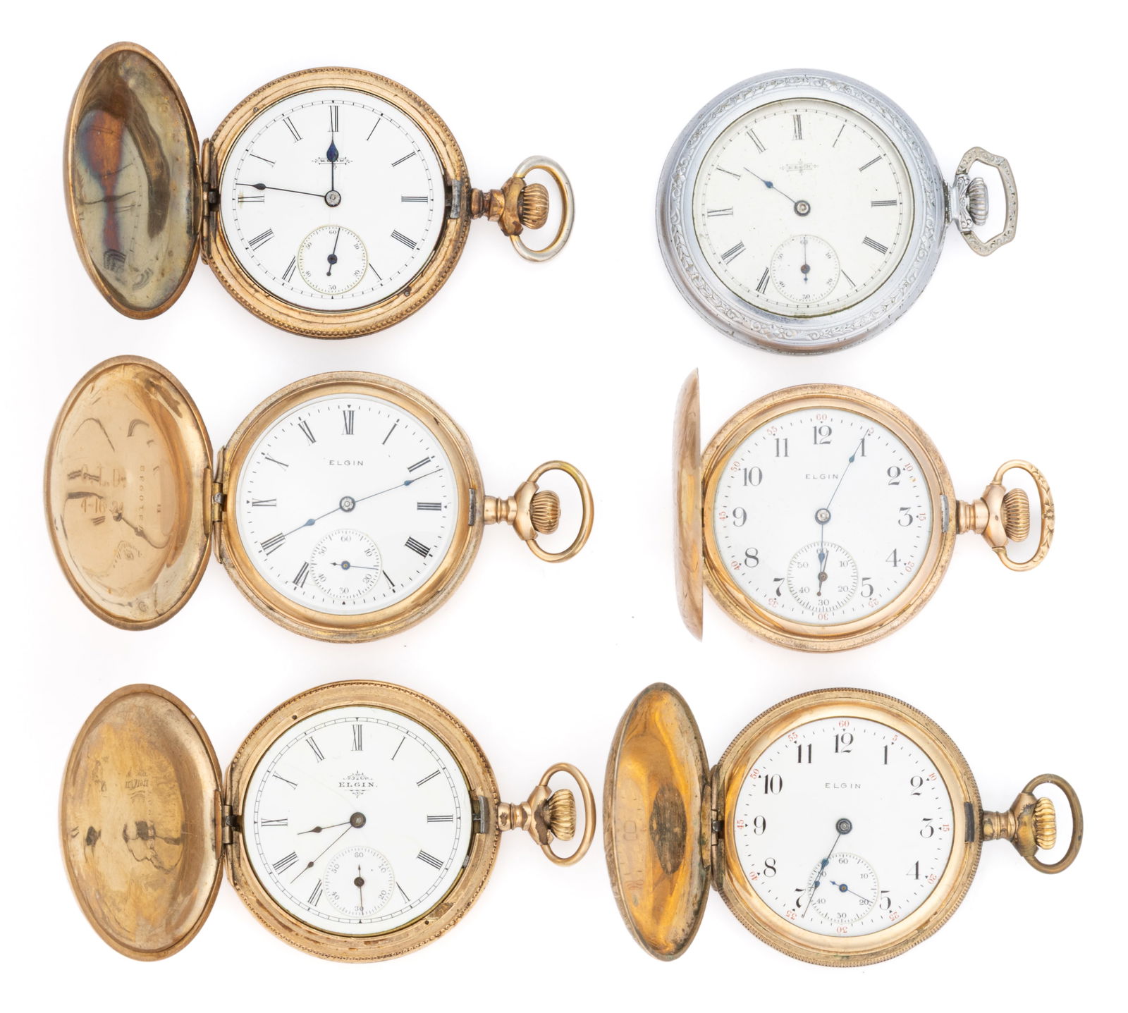 ELGIN 7- AND 11-JEWEL MODEL 2 LADY'S POCKET WATCHES, LOT OF SIX (1 of 2)