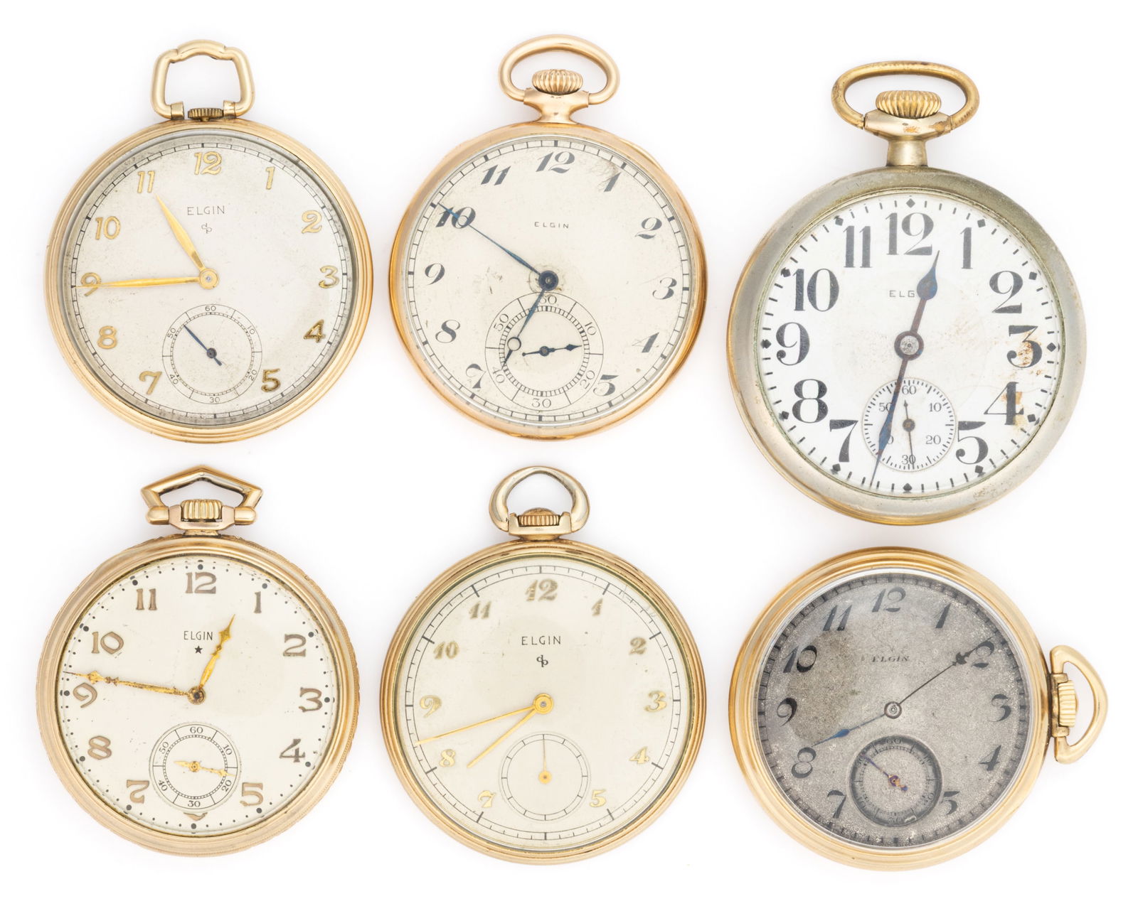 ELGIN 15- AND 17- JEWEL POCKET WATCHES, LOT OF SIX (1 of 2)