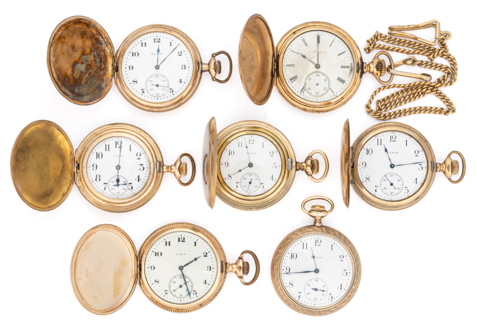 ELGIN 7-JEWEL MODEL 2 AND 3 POCKET WATCHES, LOT OF SEVEN (1 of 2)