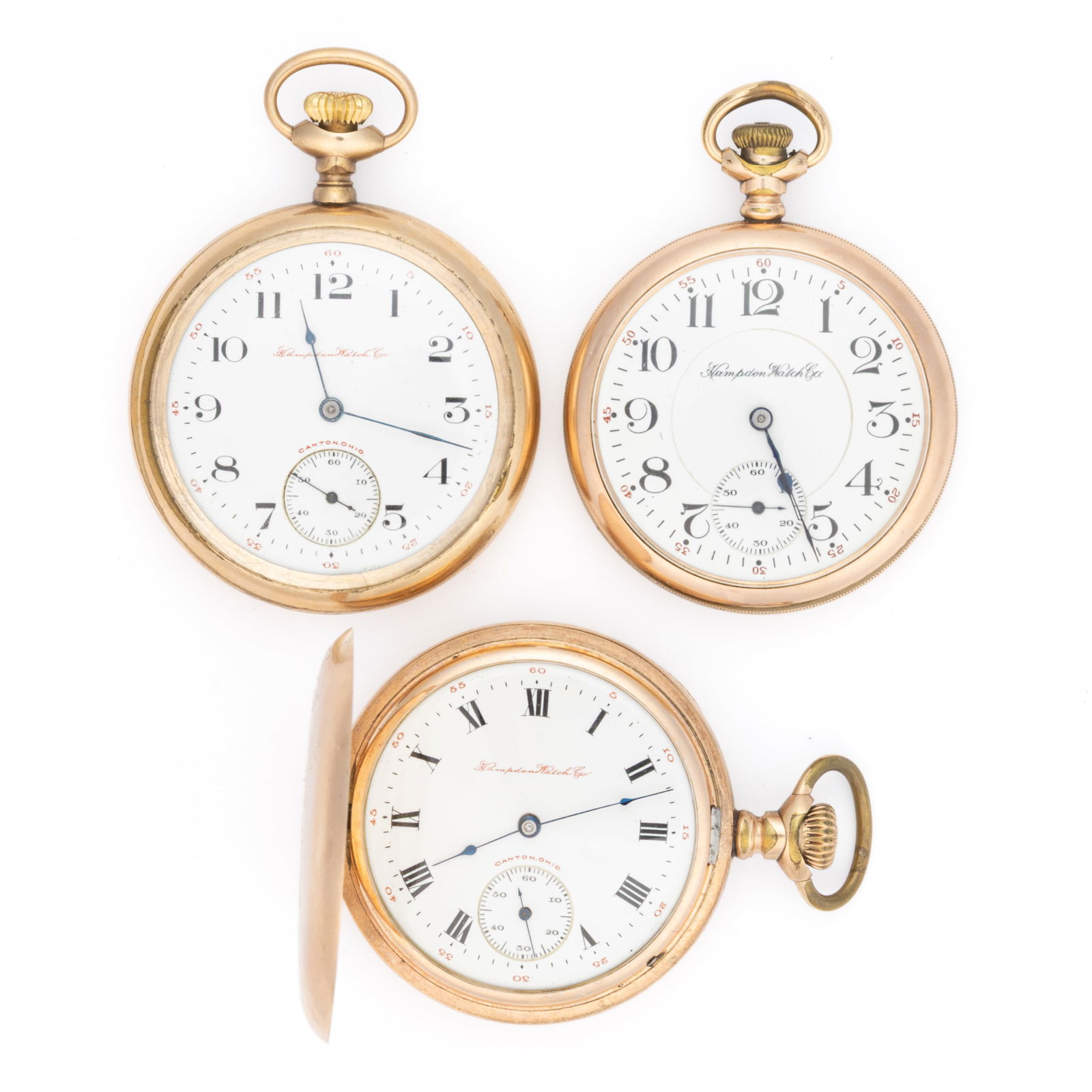 HAMPDEN 17-JEWEL MODEL 4 AND 5 POCKET WATCHES, LOT OF THREE (1 of 2)