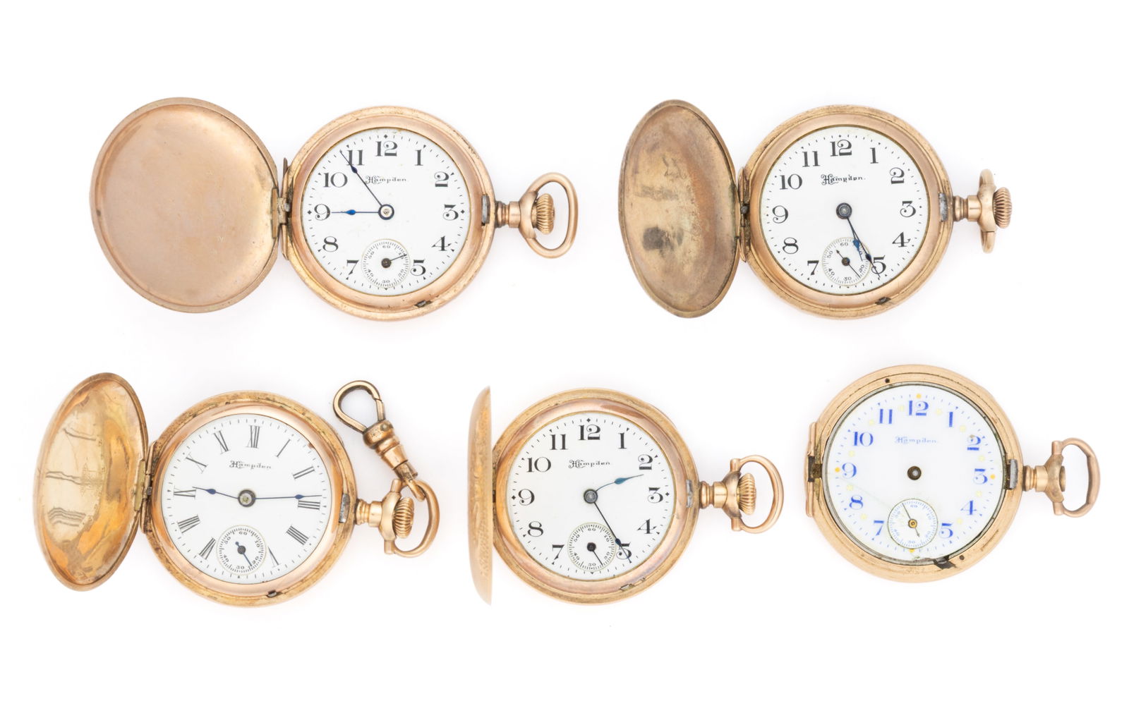 HAMPDEN 7-JEWEL MODEL 4 LADY'S POCKET WATCHES, LOT OF FIVE (1 of 2)