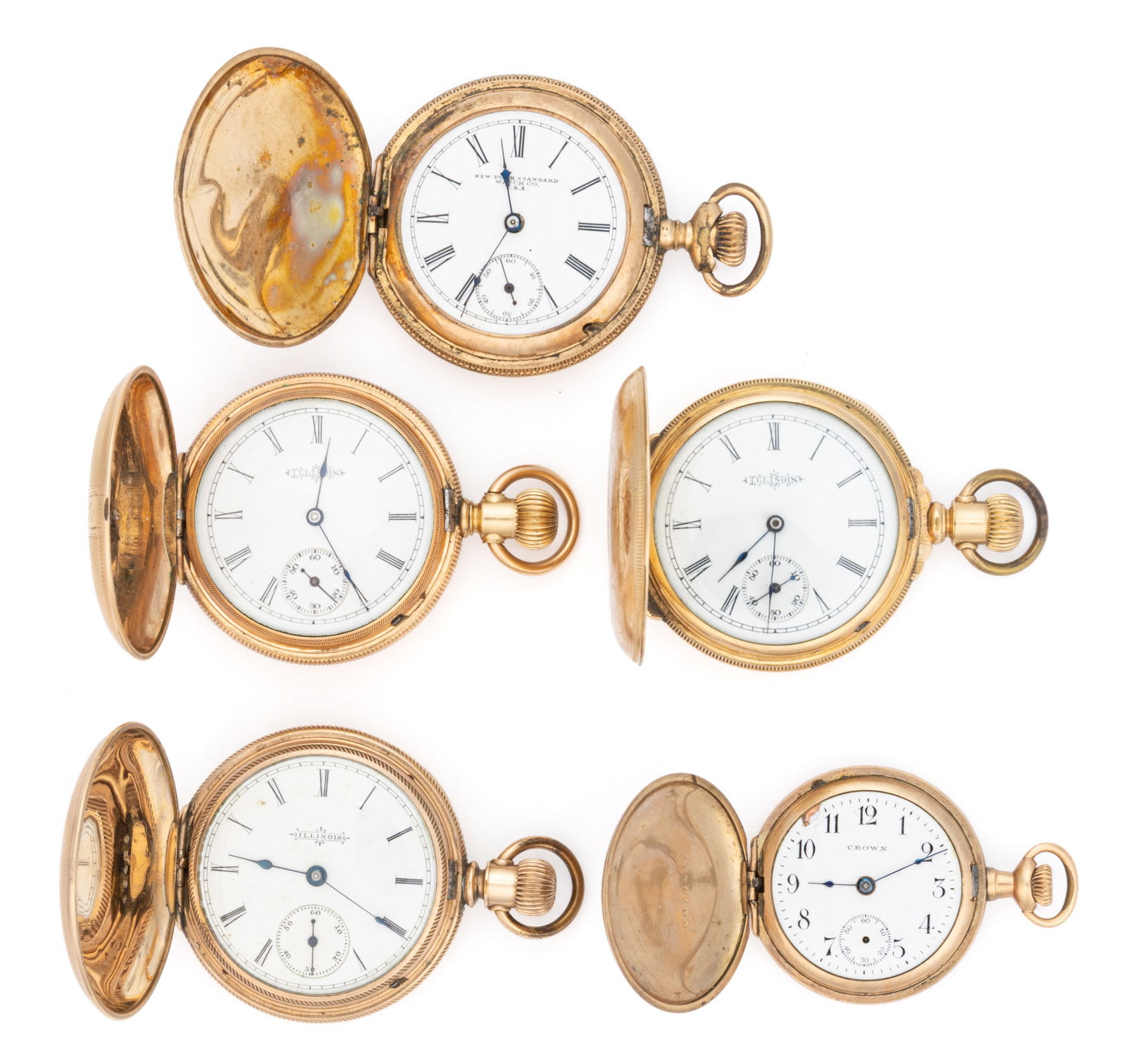 ILLINOIS AND NEW YORK STANDARD 7- AND 11-JEWEL LADY'S POCKET WATCHES, LOT OF FIVE (1 of 2)