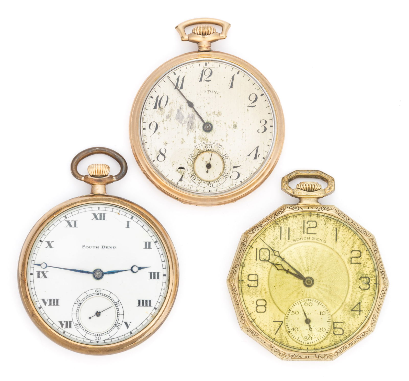 SOUTH BEND AND NEW YORK STANDARD 15-, 17-, AND 19-JEWEL POCKET WATCHES, LOT OF THREE (1 of 3)