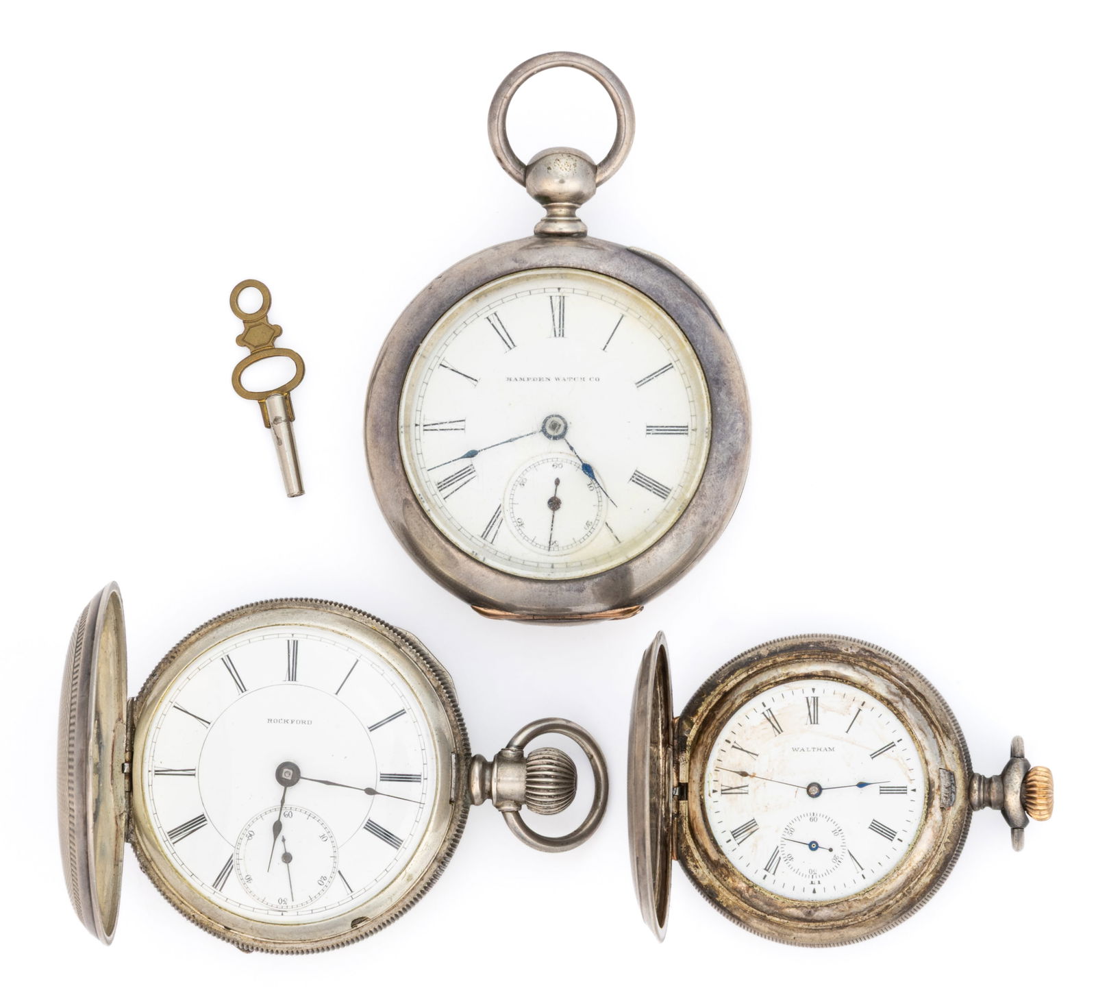AMERICAN 11- AND 15-JEWEL STERLING- AND COIN SILVER-CASED POCKET WATCHES, LOT OF THREE (1 of 2)