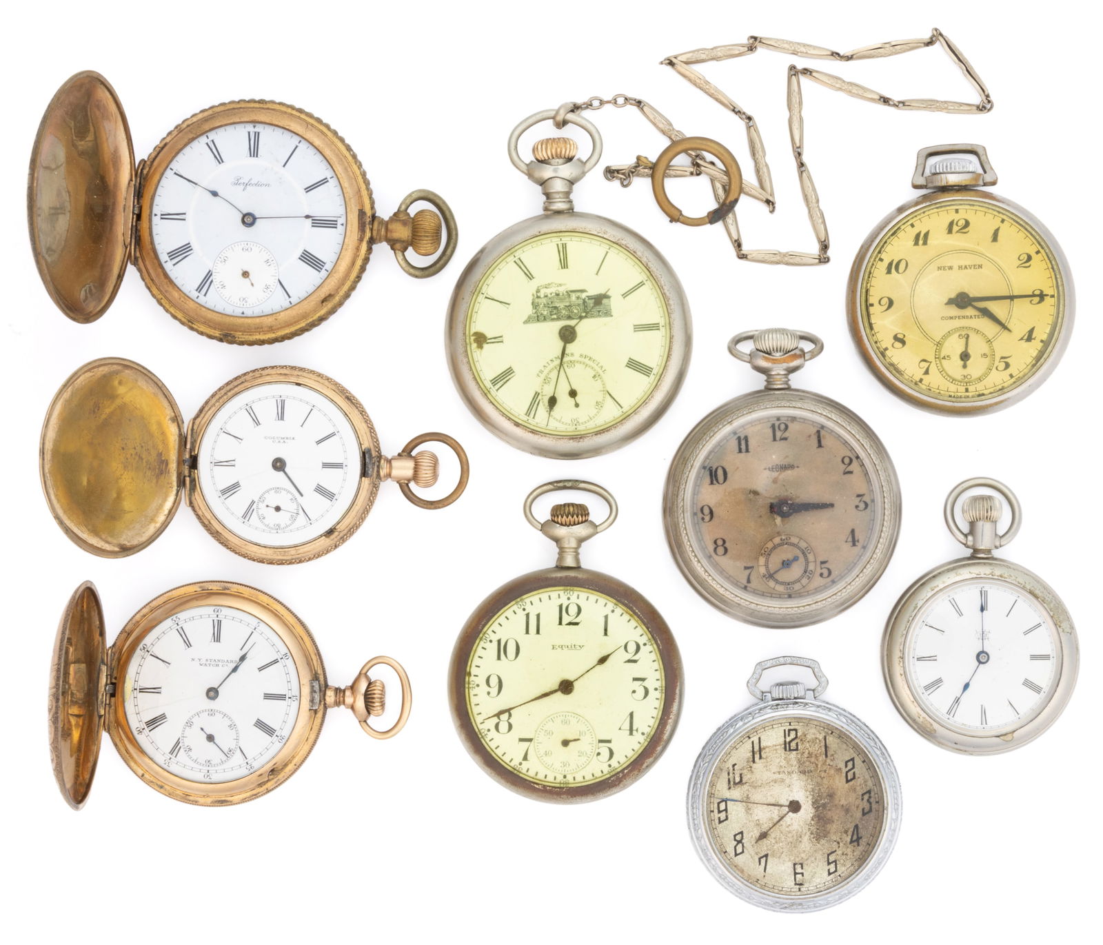 AMERICAN 7-JEWEL, AND POSSIBLY OTHER, POCKET WATCHES, LOT OF NINE (1 of 2)