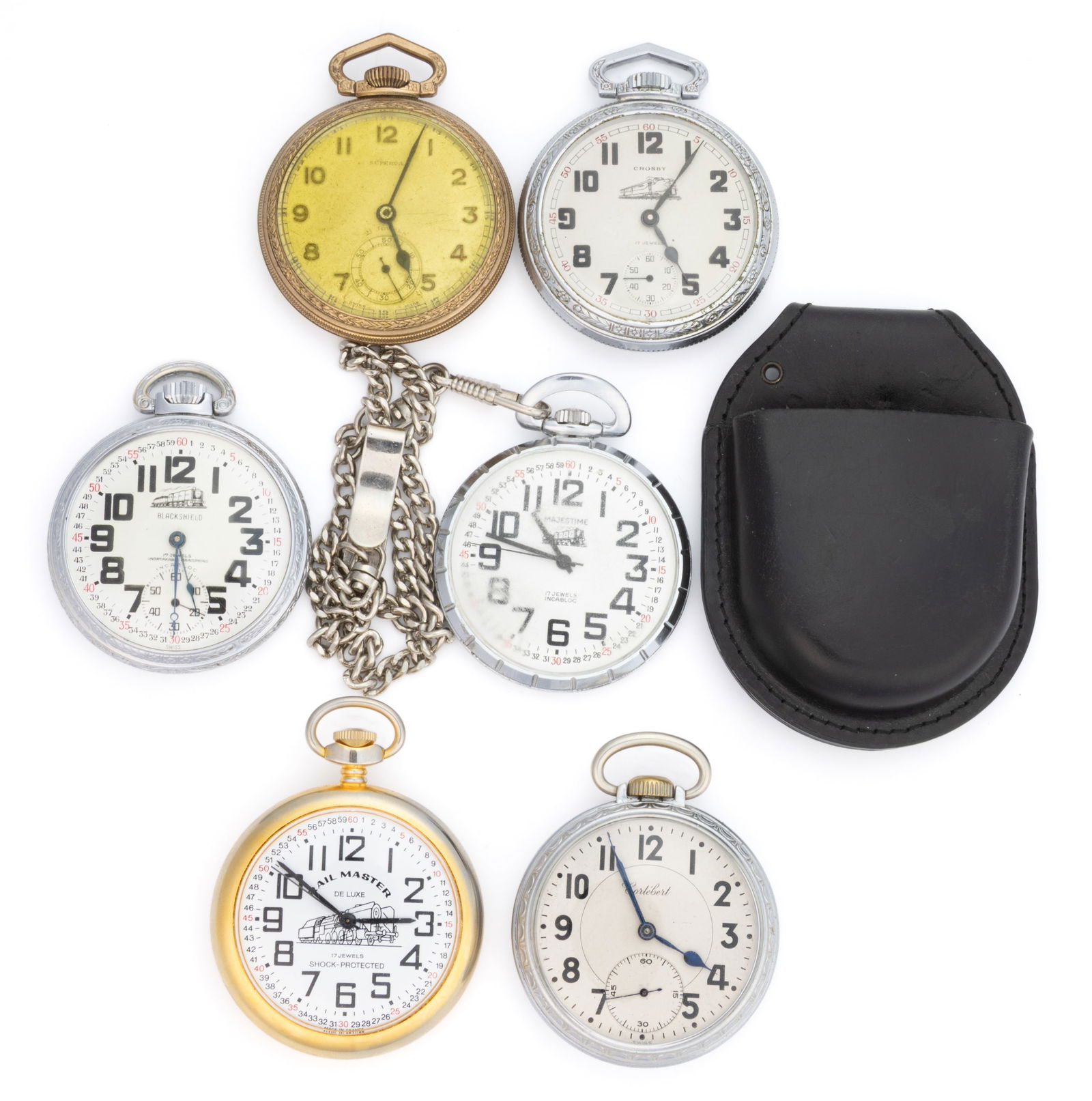 SWISS AND OTHER 17- AND 21-JEWEL POCKET WATCHES, LOT OF SIX (1 of 2)