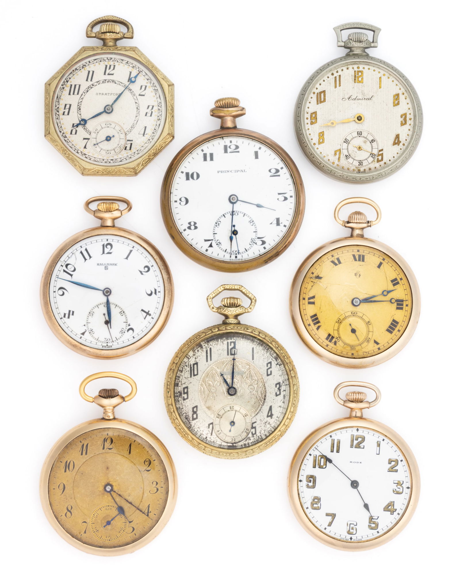 SWISS 6-, 7-, AND 15-JEWEL POCKET WATCHES, LOT OF EIGHT (1 of 2)