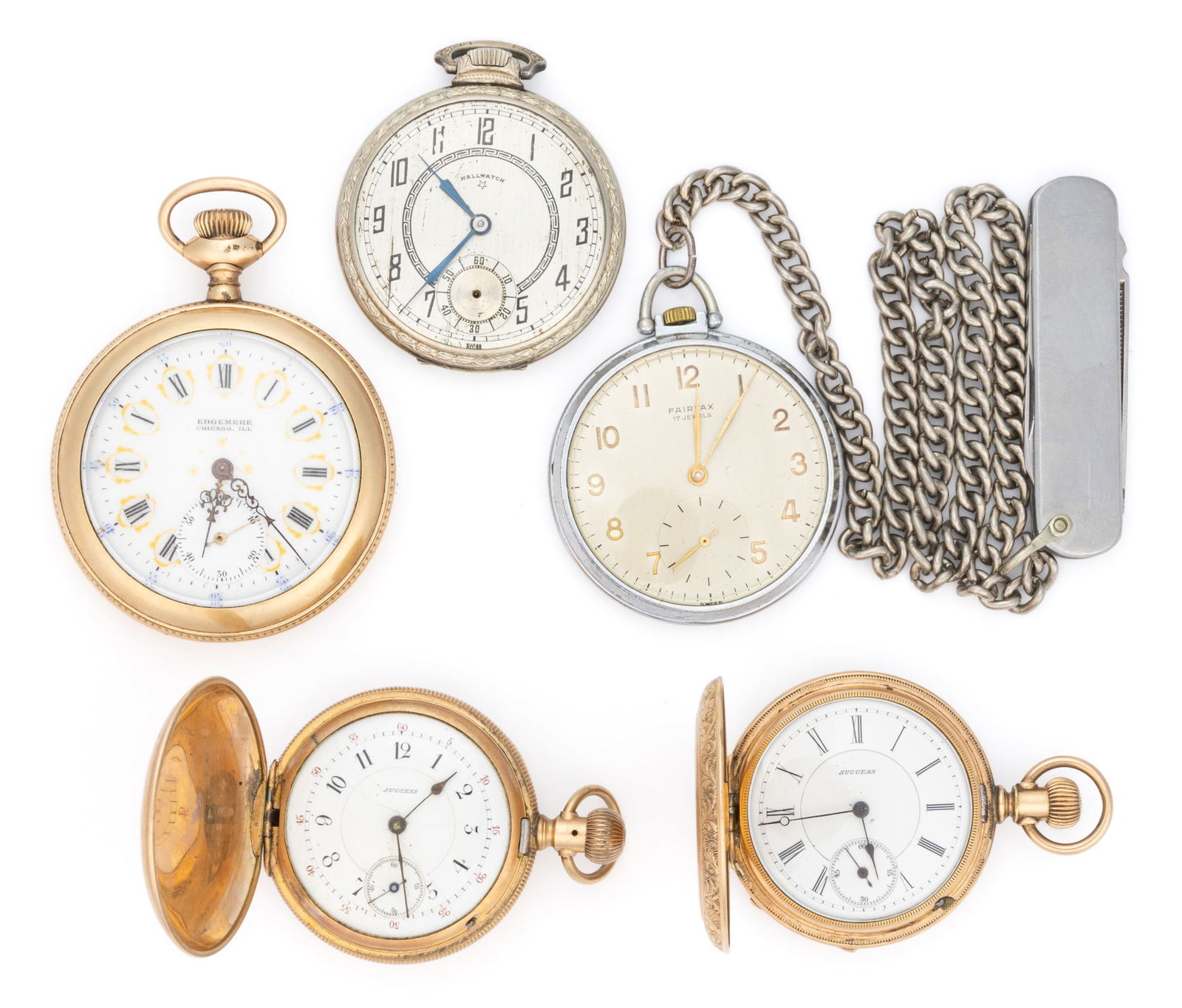 ASSORTED 15- AND 17-JEWEL AND OTHER POCKET WATCHES, LOT OF FIVE (1 of 2)