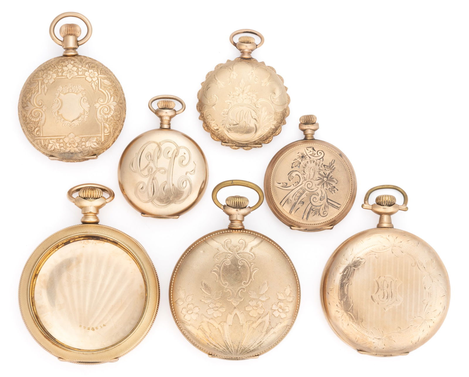 ASSORTED GOLD-FILLED POCKET WATCH CASES, LOT OF SEVEN (1 of 1)