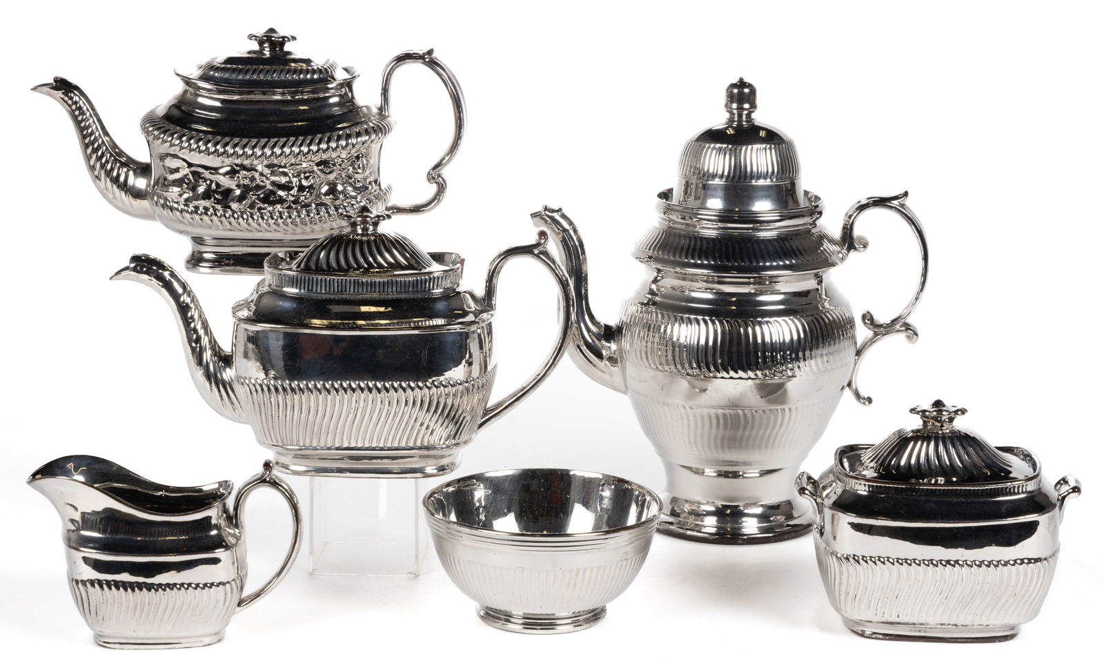 ENGLISH SILVER LUSTRE CERAMIC TEA AND COFFEE ARTICLES, LOT OF SIX (1 of 1)