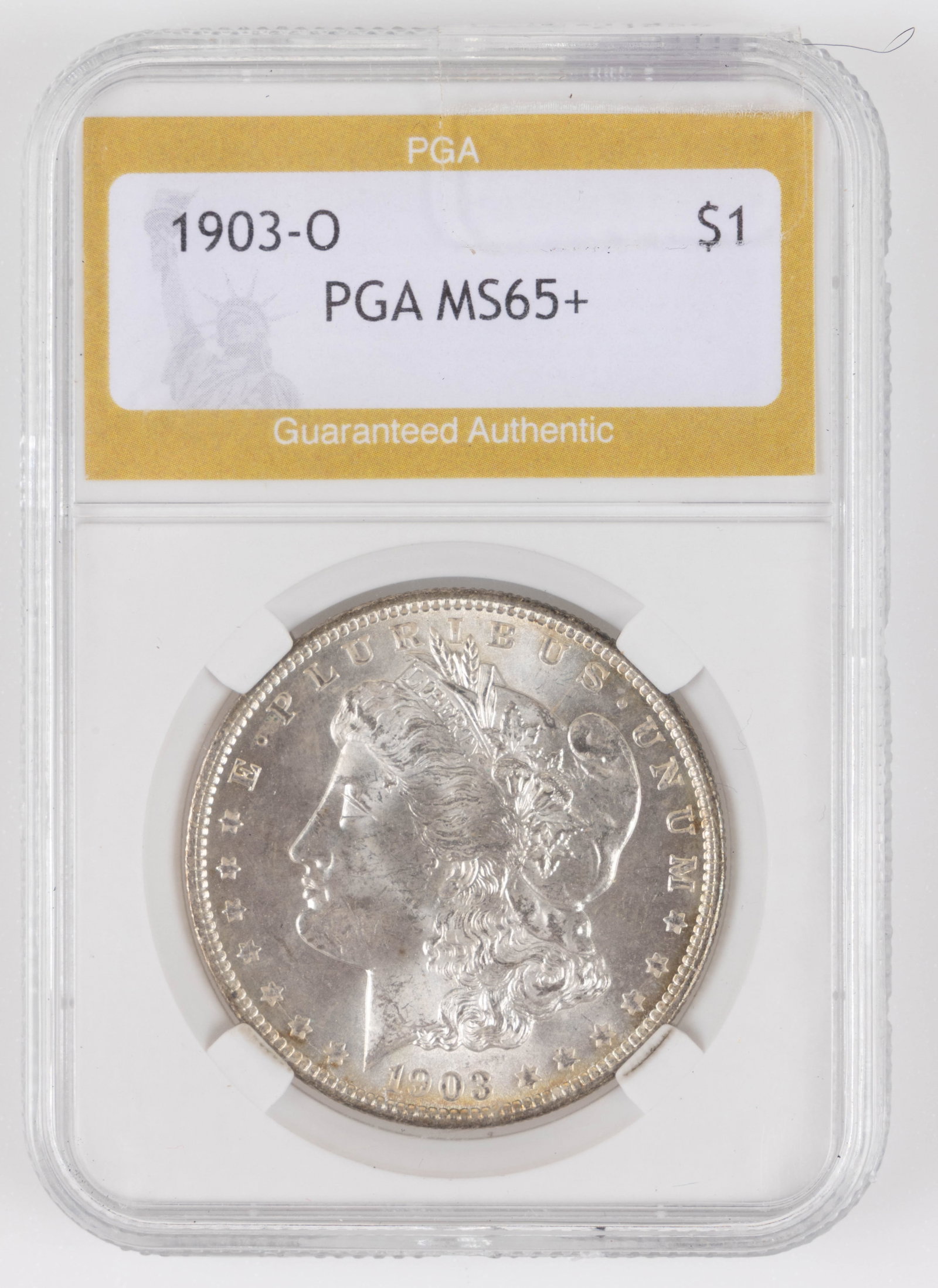 UNITED STATES 1903-O MORGAN SILVER DOLLAR COIN: UNITED STATES 1903-O MORGAN SILVER DOLLAR COIN, housed in a plastic presentation case. Provenance: From the collection of a prominent Northern VA gentleman.