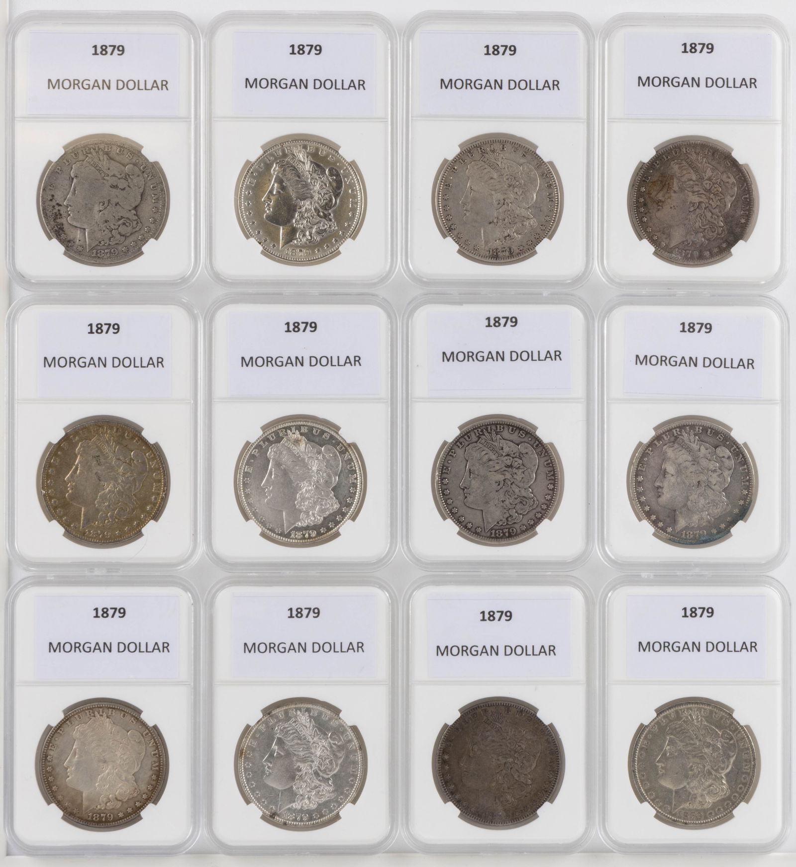 UNITED STATES 1879 MORGAN SILVER DOLLAR COINS, LOT OF 12 (1 of 2)