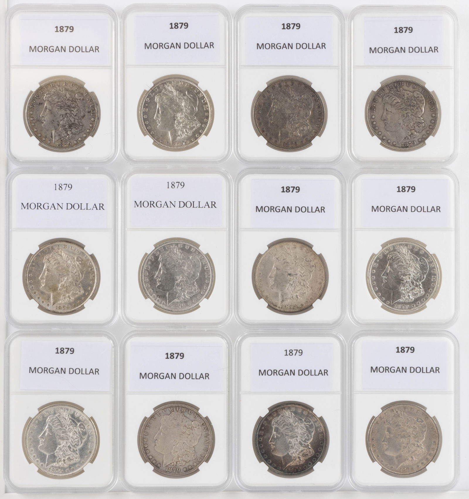UNITED STATES 1879 MORGAN SILVER DOLLAR COINS, LOT OF 12 (1 of 2)