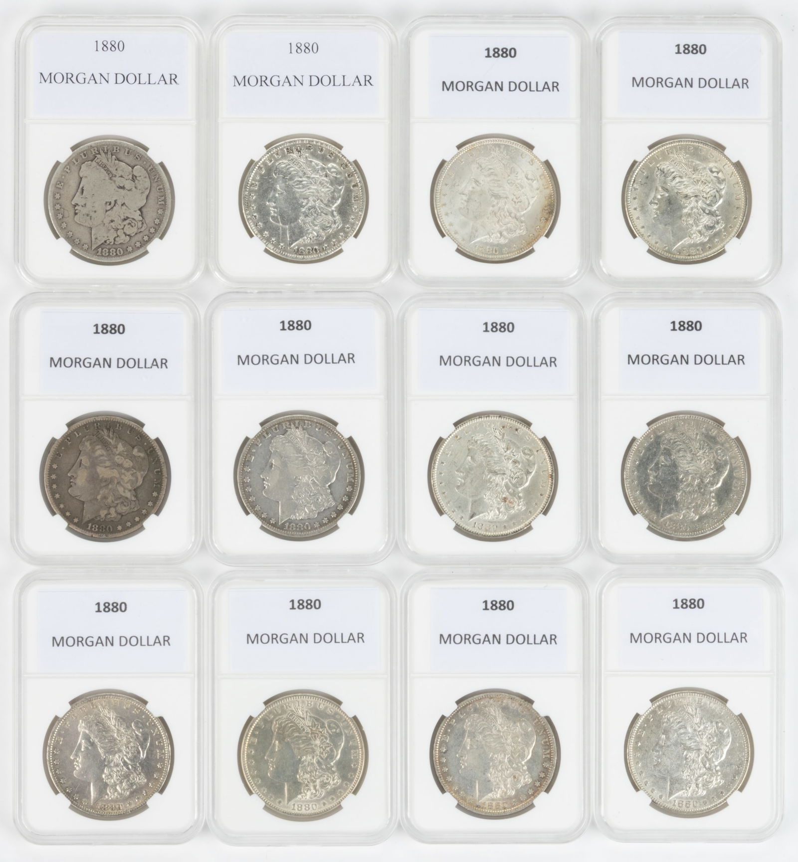 UNITED STATES 1880 MORGAN SILVER DOLLAR COINS, LOT OF 12 (1 of 2)