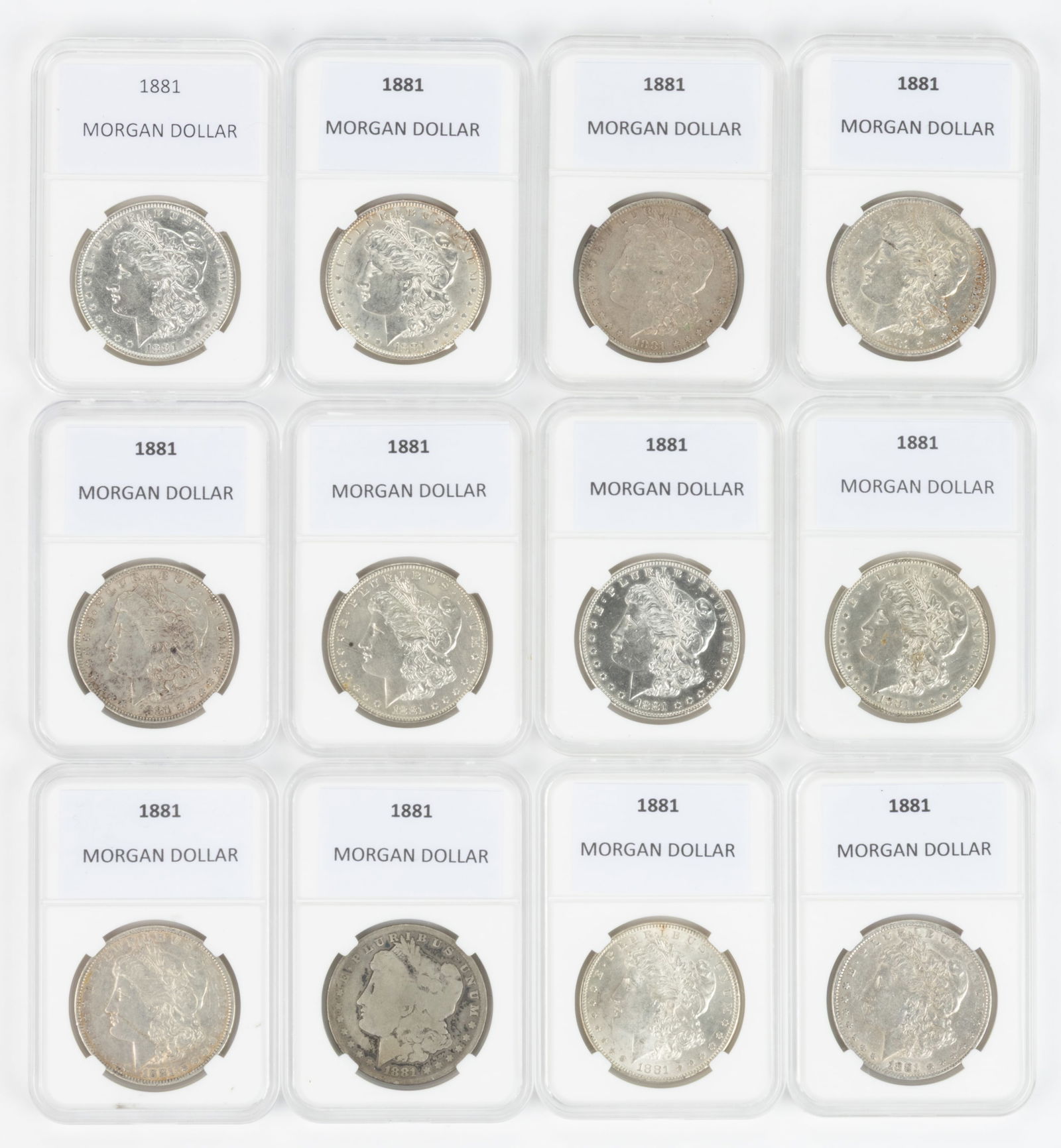 UNITED STATES 1881 MORGAN SILVER DOLLAR COINS, LOT OF 12 (1 of 2)