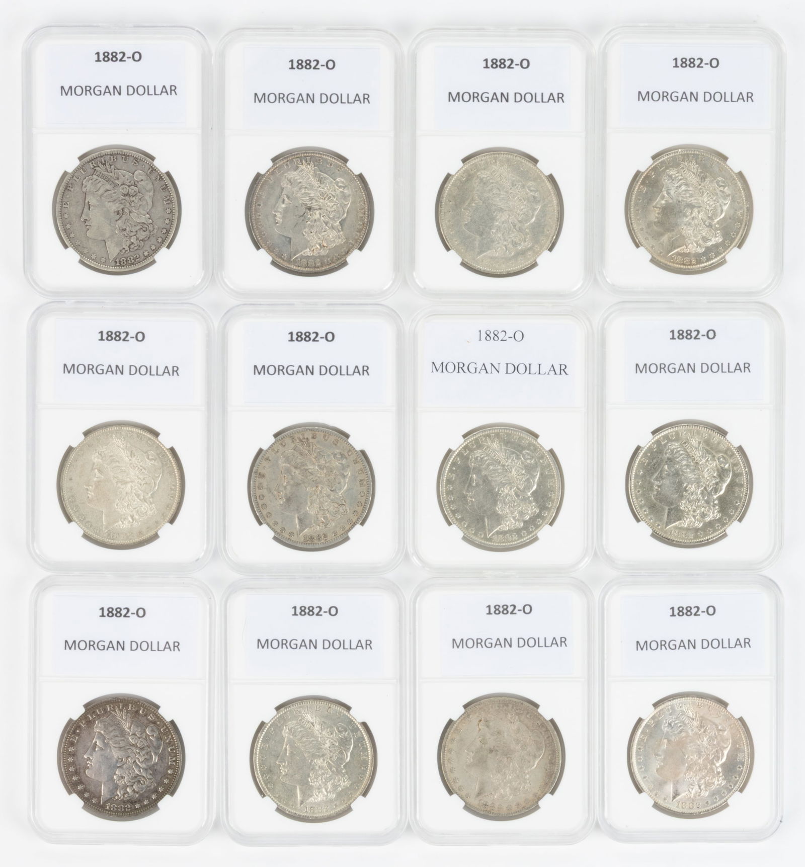UNITED STATES 1882-O MORGAN SILVER DOLLAR COINS, LOT OF 12 (1 of 2)
